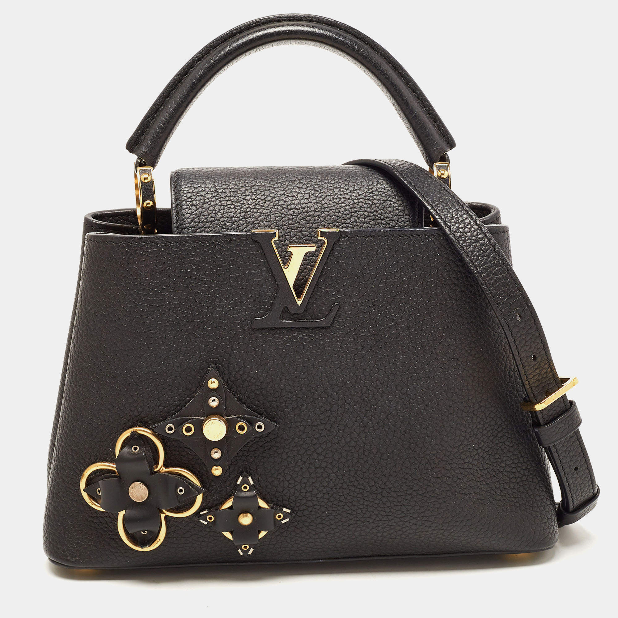 Pre Owned Louis Vuitton Black Taurillon Leather Mechanical Flower Capucines BB Bag