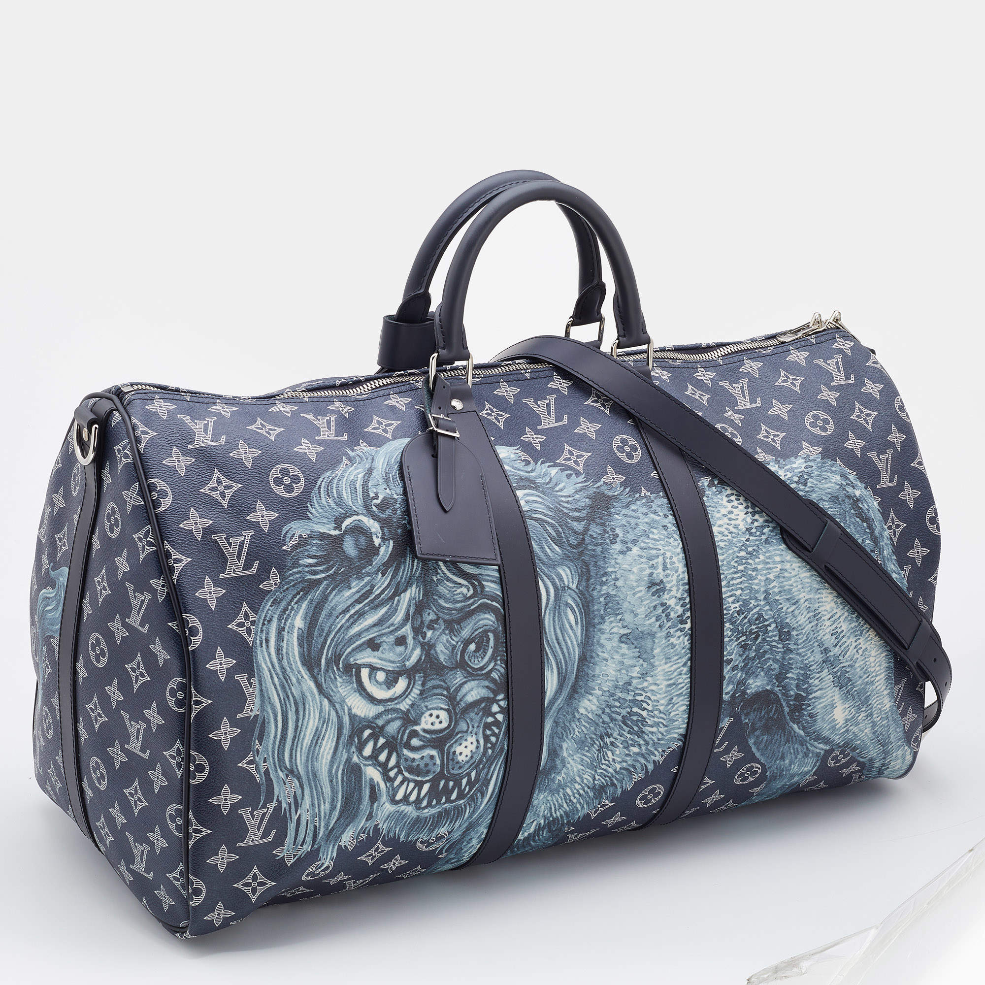 Pre-owned Louis Vuitton X Chapman Brothers Monogram Savane Ink Keepall  Bandouliere 55 Bag In Navy Blue