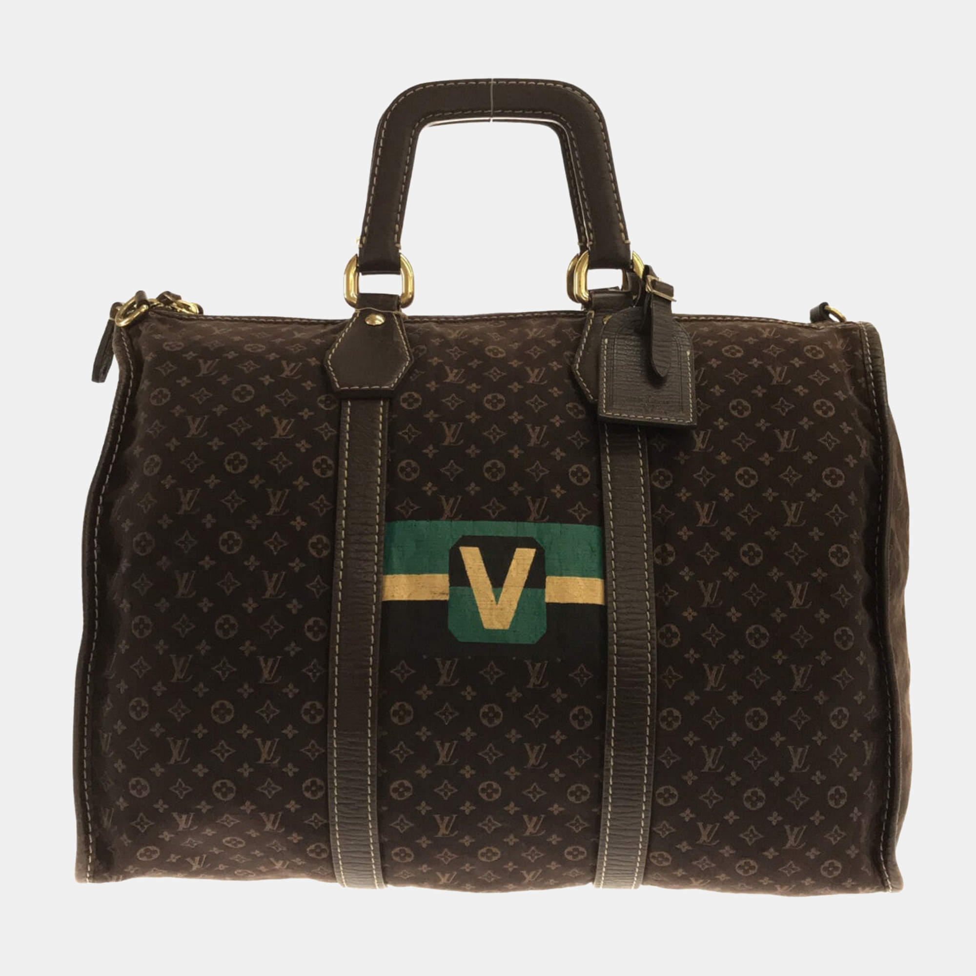 Pre Owned Louis Vuitton Brown Mono Lin Canvas Keepall Duffel Bag