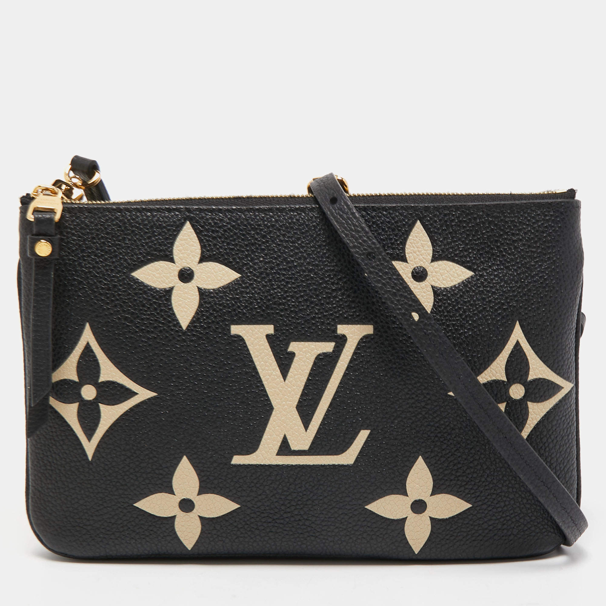 Louis Vuitton Double Zip Pochette Bi-color Monogram Black/Brown in  Empreinte Leather with Gold-tone - GB