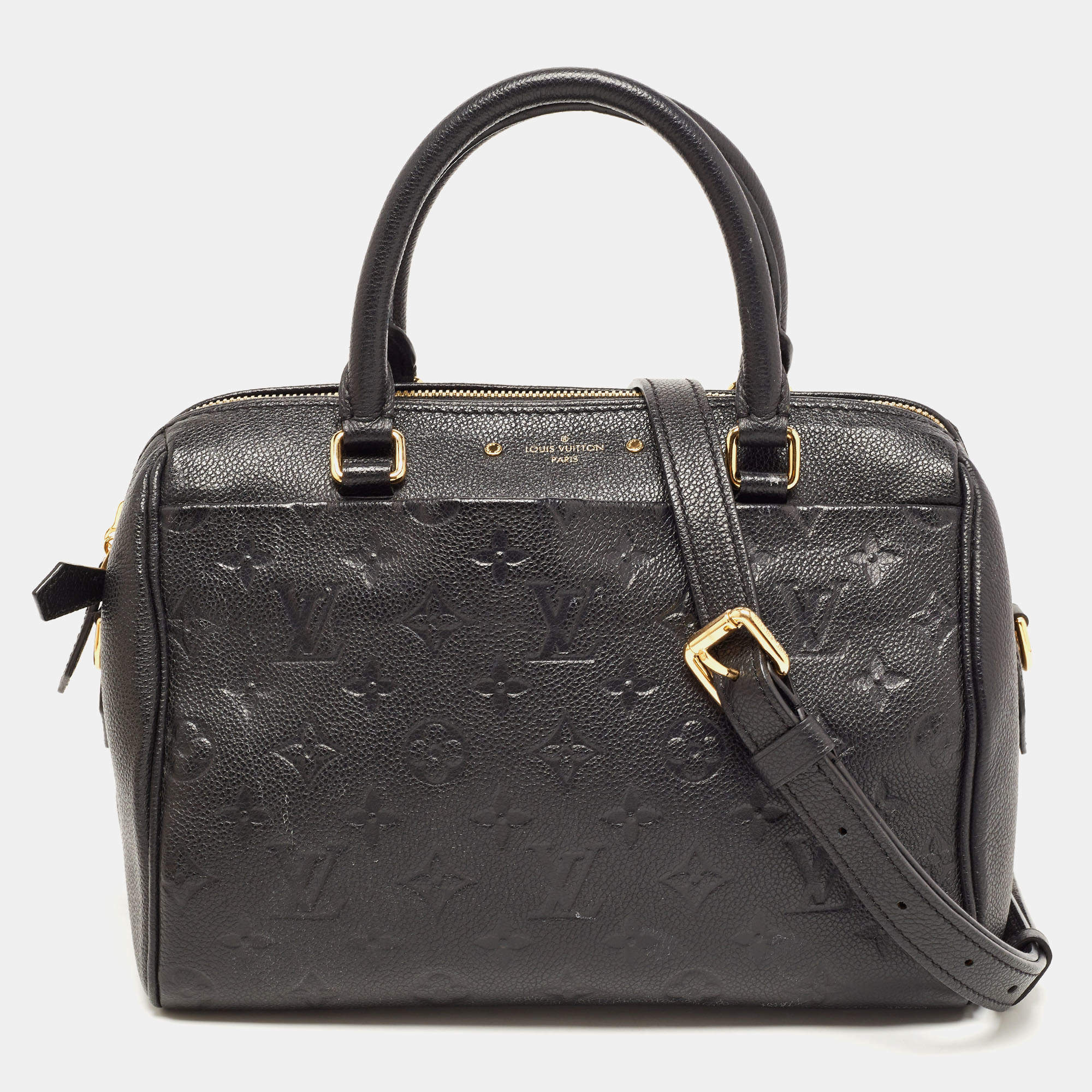 Pre Owned Louis Vuitton Black Monogram Impreinte Leather Speedy 25 Bandouliere Bag