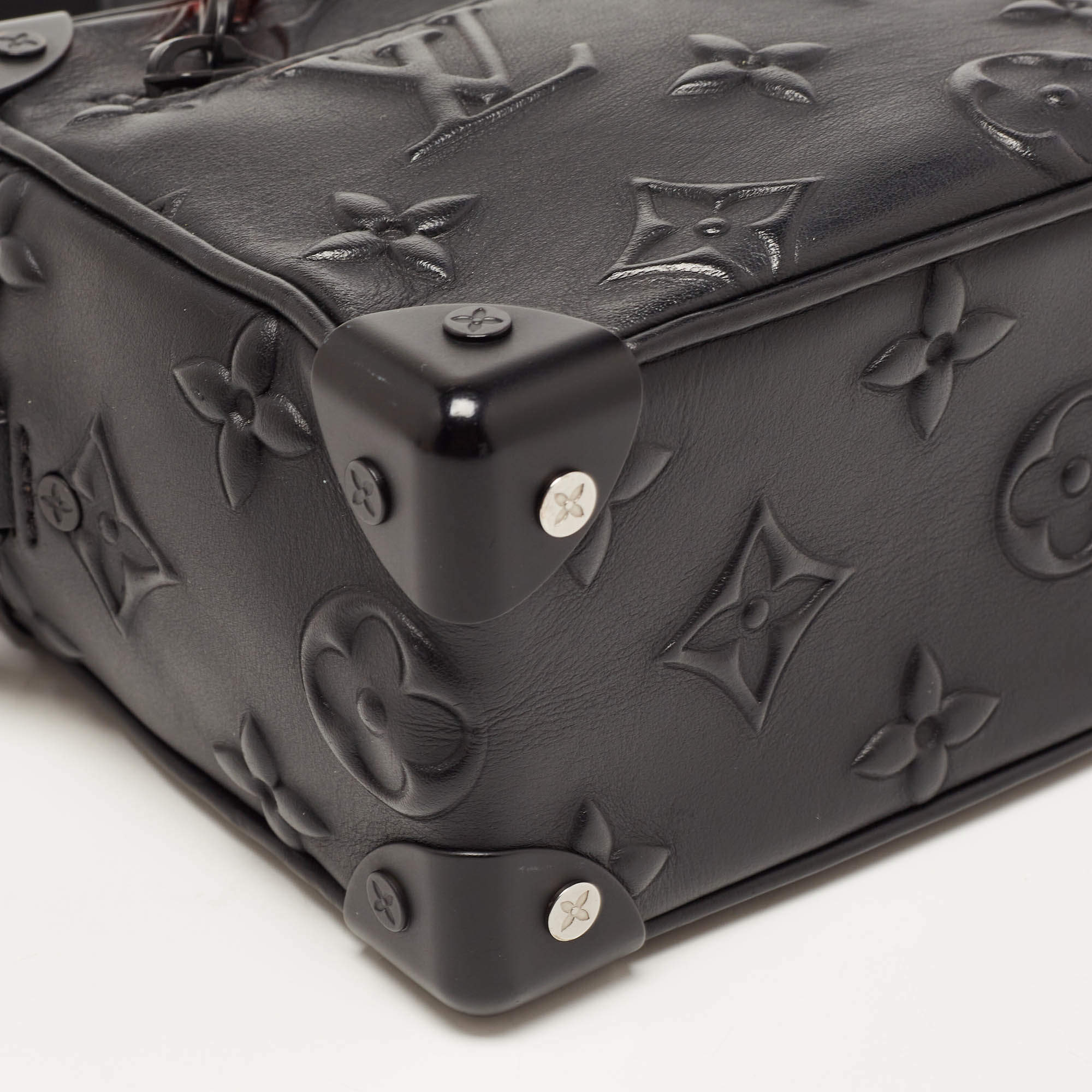 Louis Vuitton Black Monogram Embossed Leather Mini Soft Trunk Bag For Sale  at 1stDibs