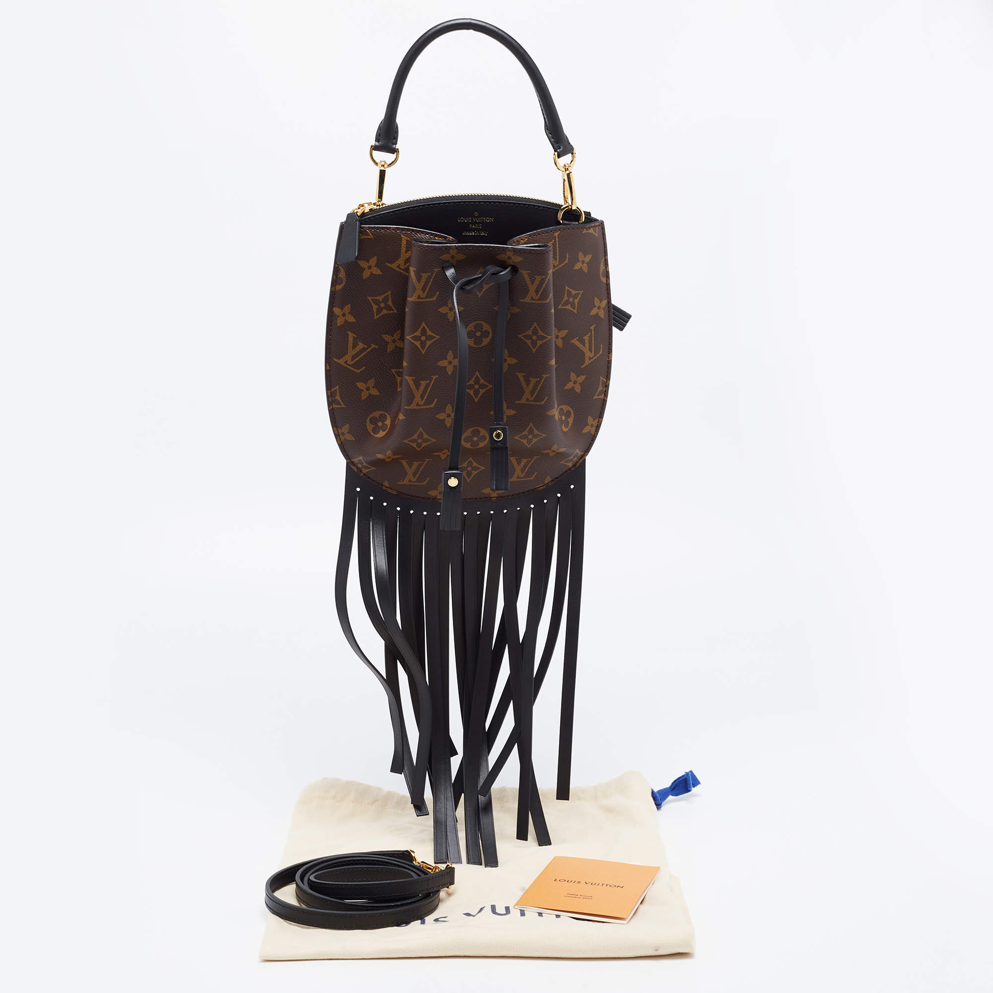 Brown Louis Vuitton Monogram Noe Fringe Bucket Bag