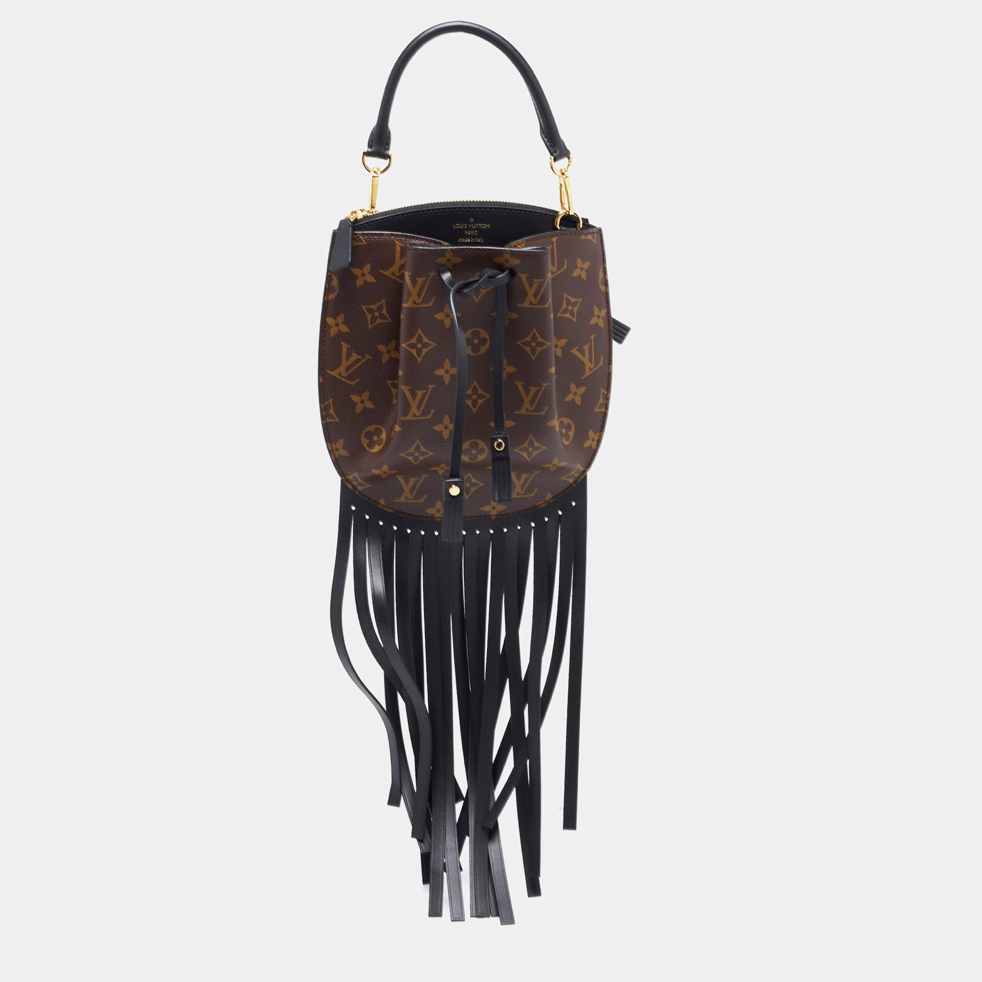 Pre Owned Louis Vuitton Brown Monogram Coated Canvas Noe Fringe Crossbody Bag