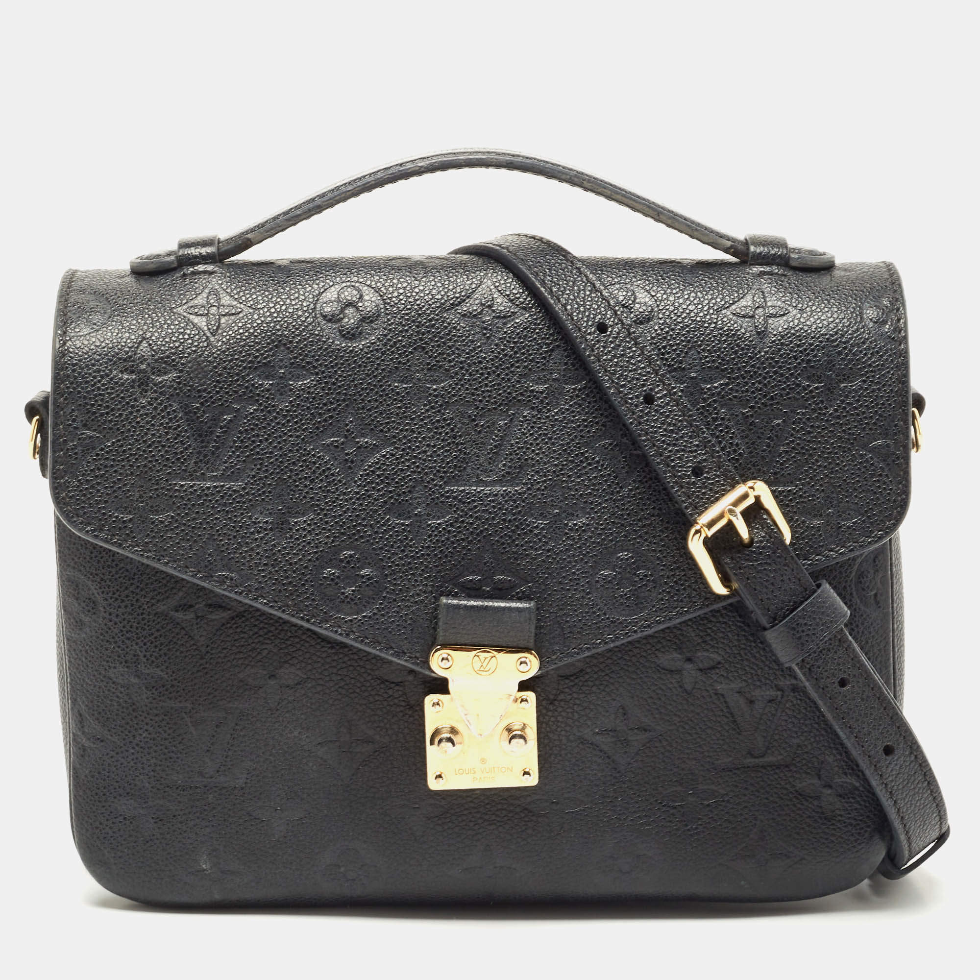 Pre Owned Louis Vuitton Black Monogram Empriente Leather Pochette Metis Bag