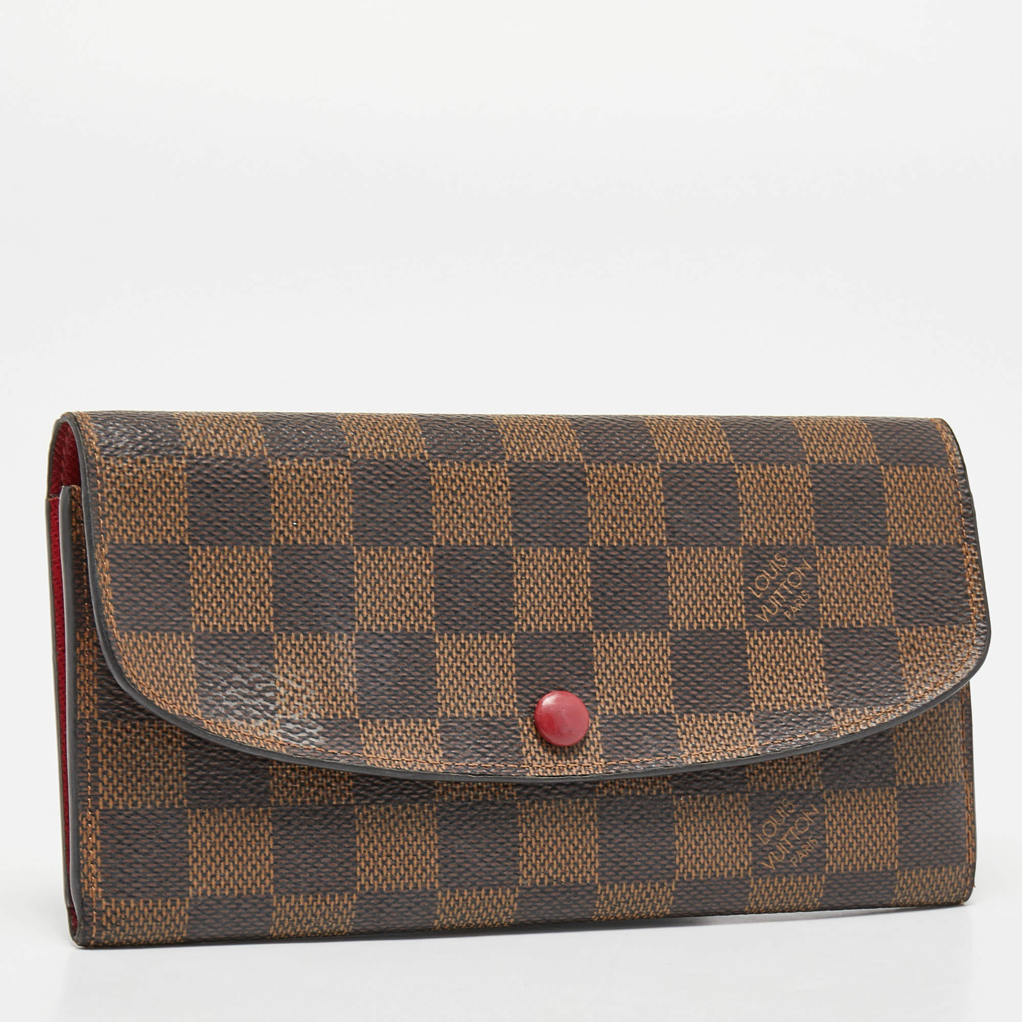 Genuine Louis Vuitton Emilie Wallet Damier Ebene. Fuchsia.