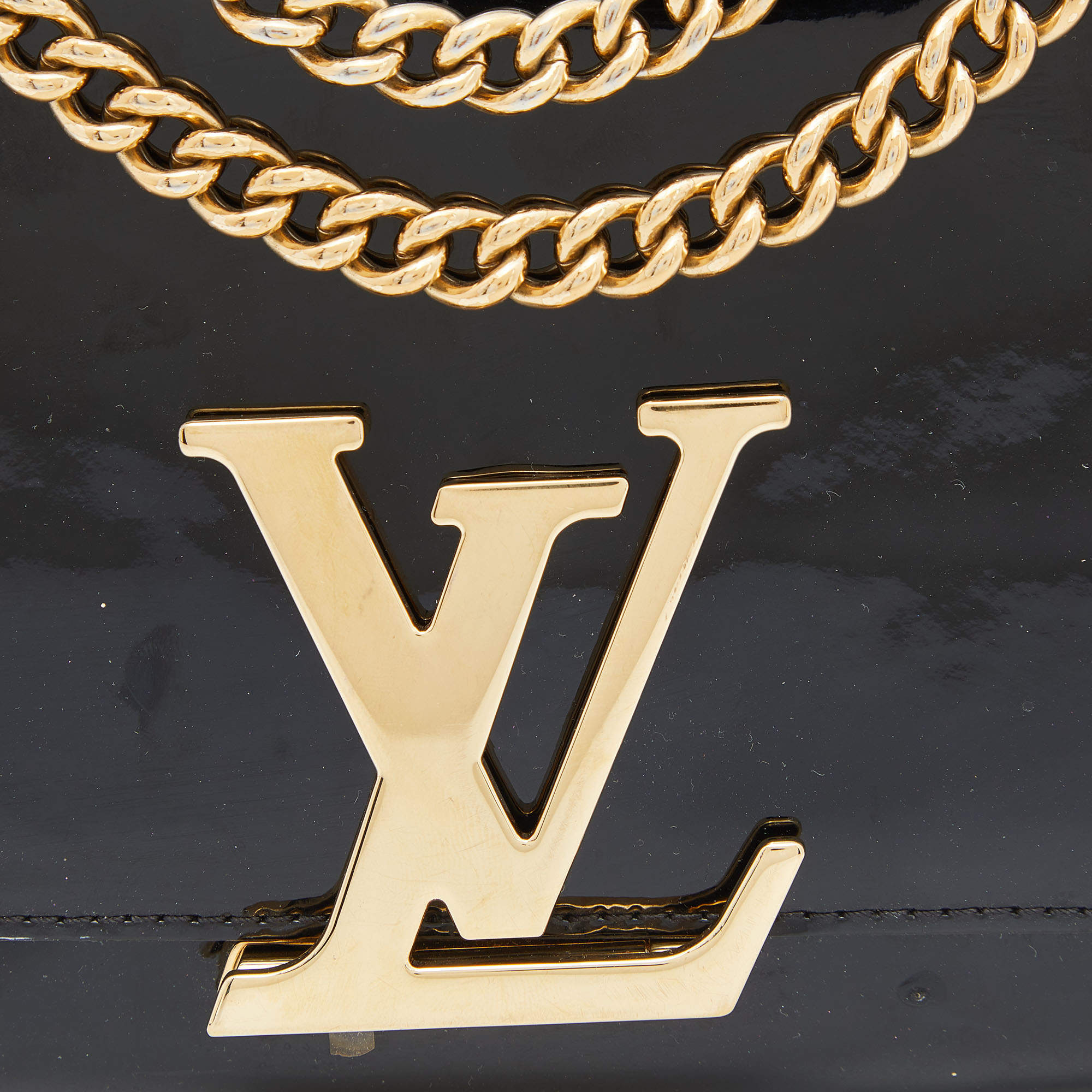 Louis Vuitton Black Patent Leather Chain Louise MM Bag at 1stDibs