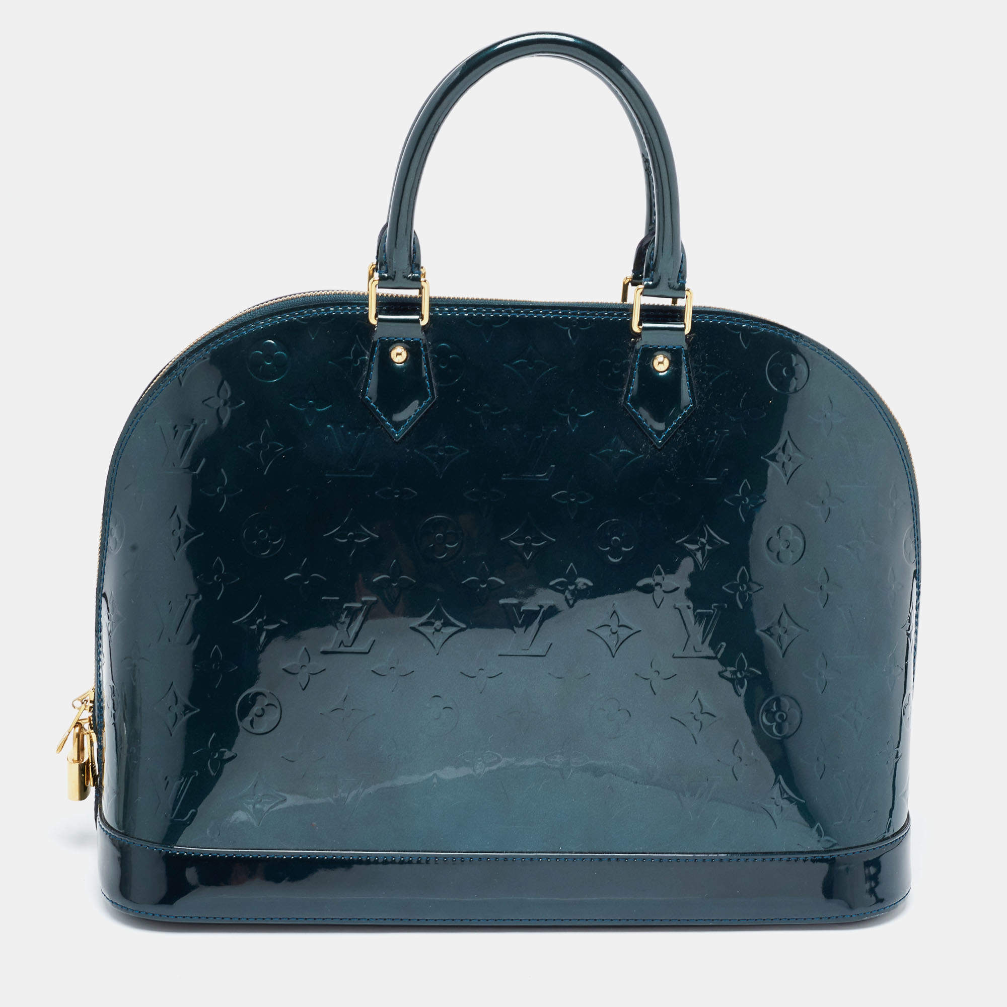 Pre Owned Louis Vuitton Blue Nuit Monogram Vernis Alma GM Bag