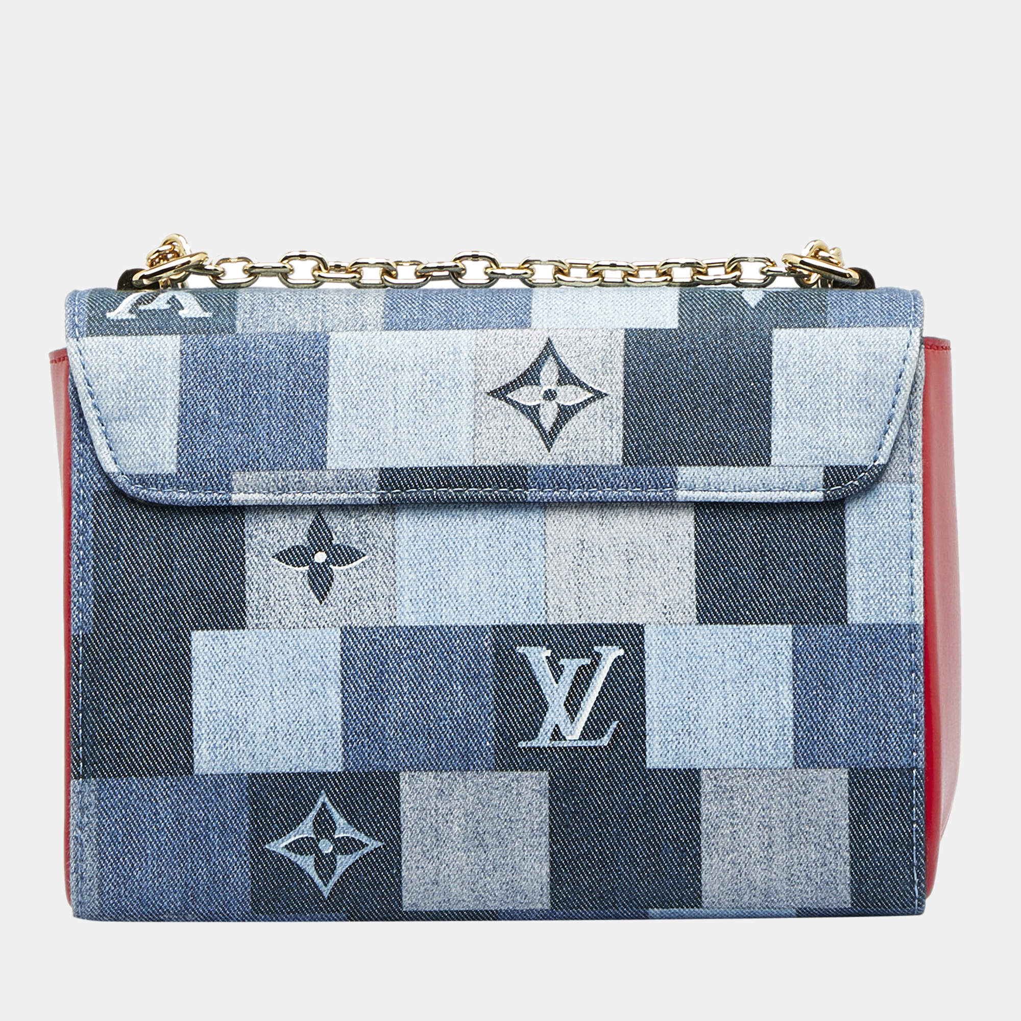 Louis Vuitton Denim Damier Monogram Patchwork Flore Chain Wallet