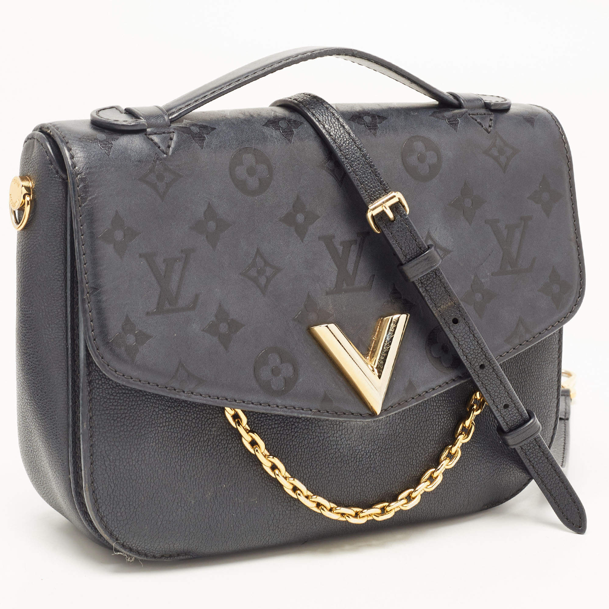 Louis Vuitton Black Monogram Leather Very Messenger Bag Louis