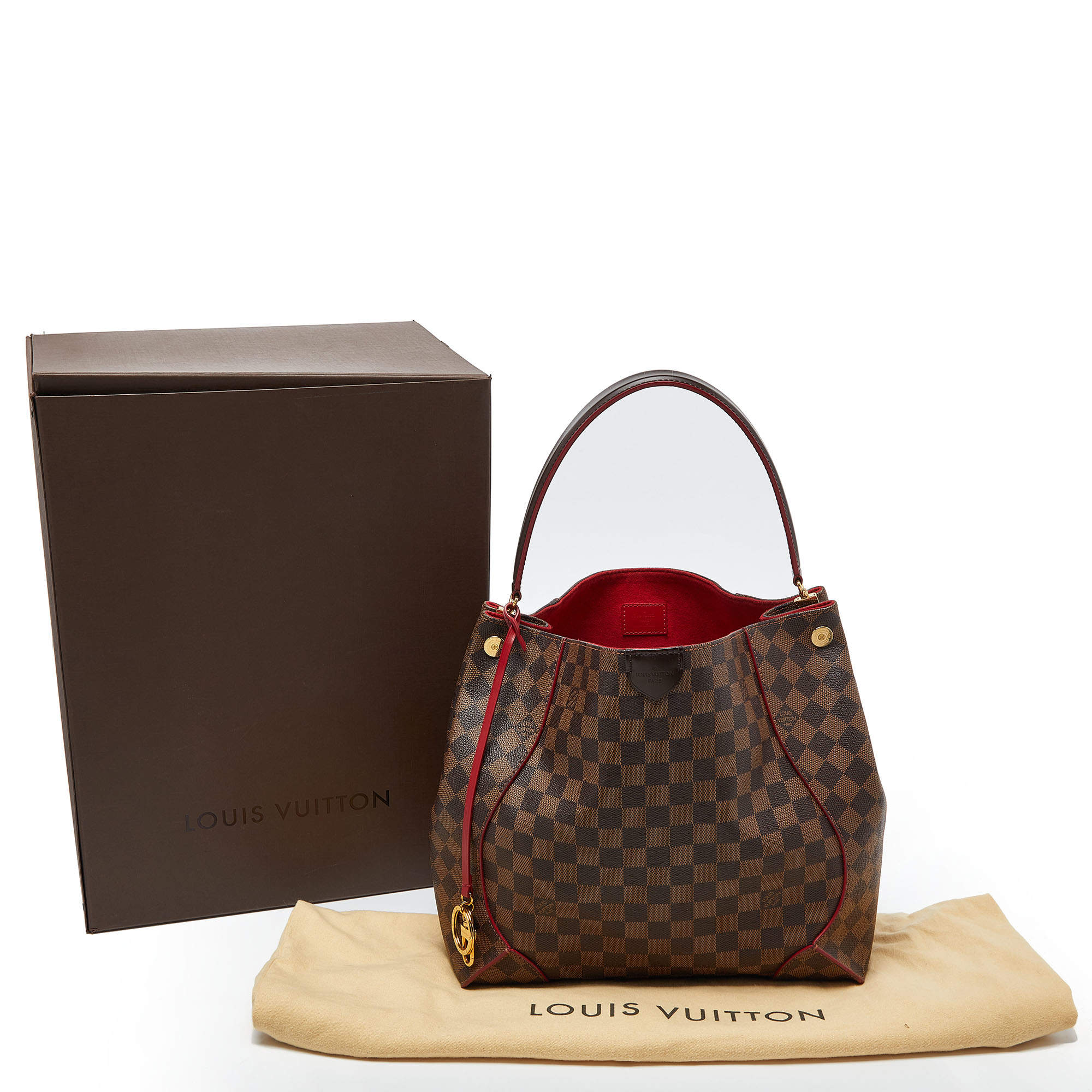 Louis Vuitton Monogram Canvas Caissa Hobo Damier in Brown with red