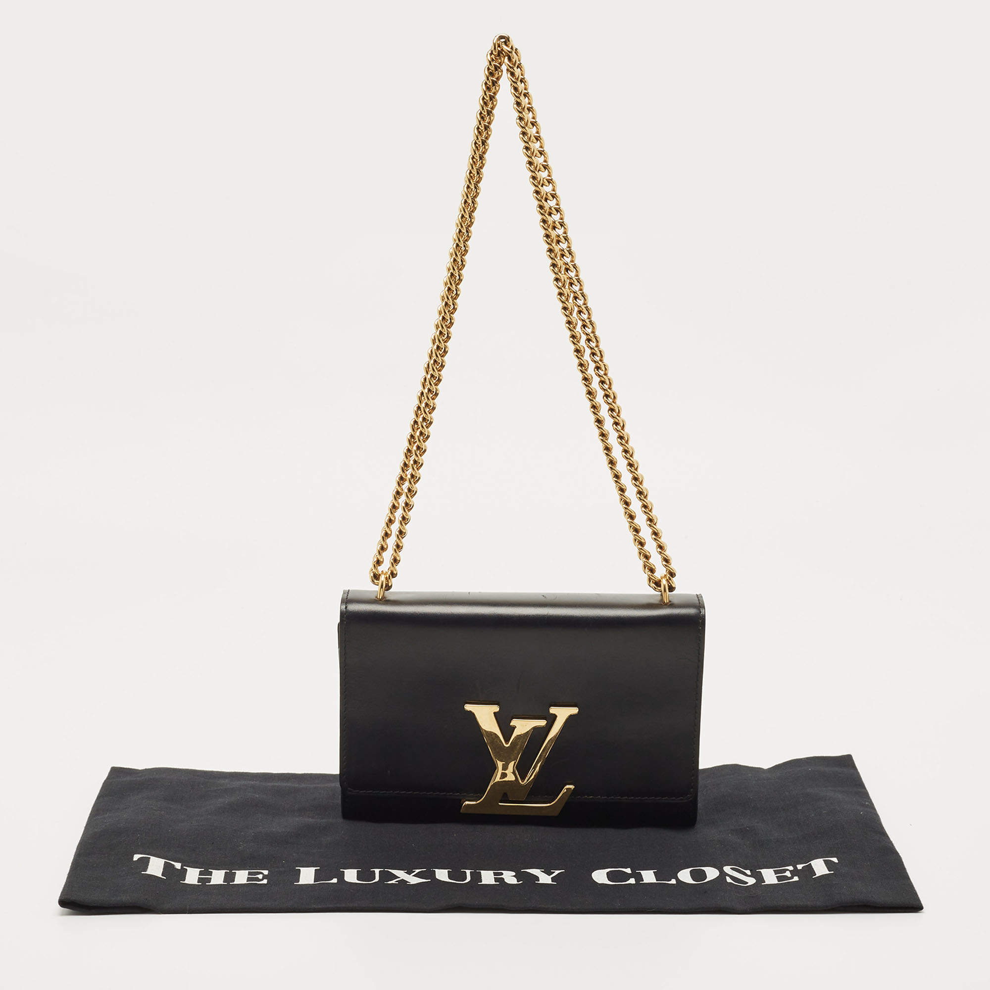 Louis Vuitton Black Leather Chain Louise MM Bag