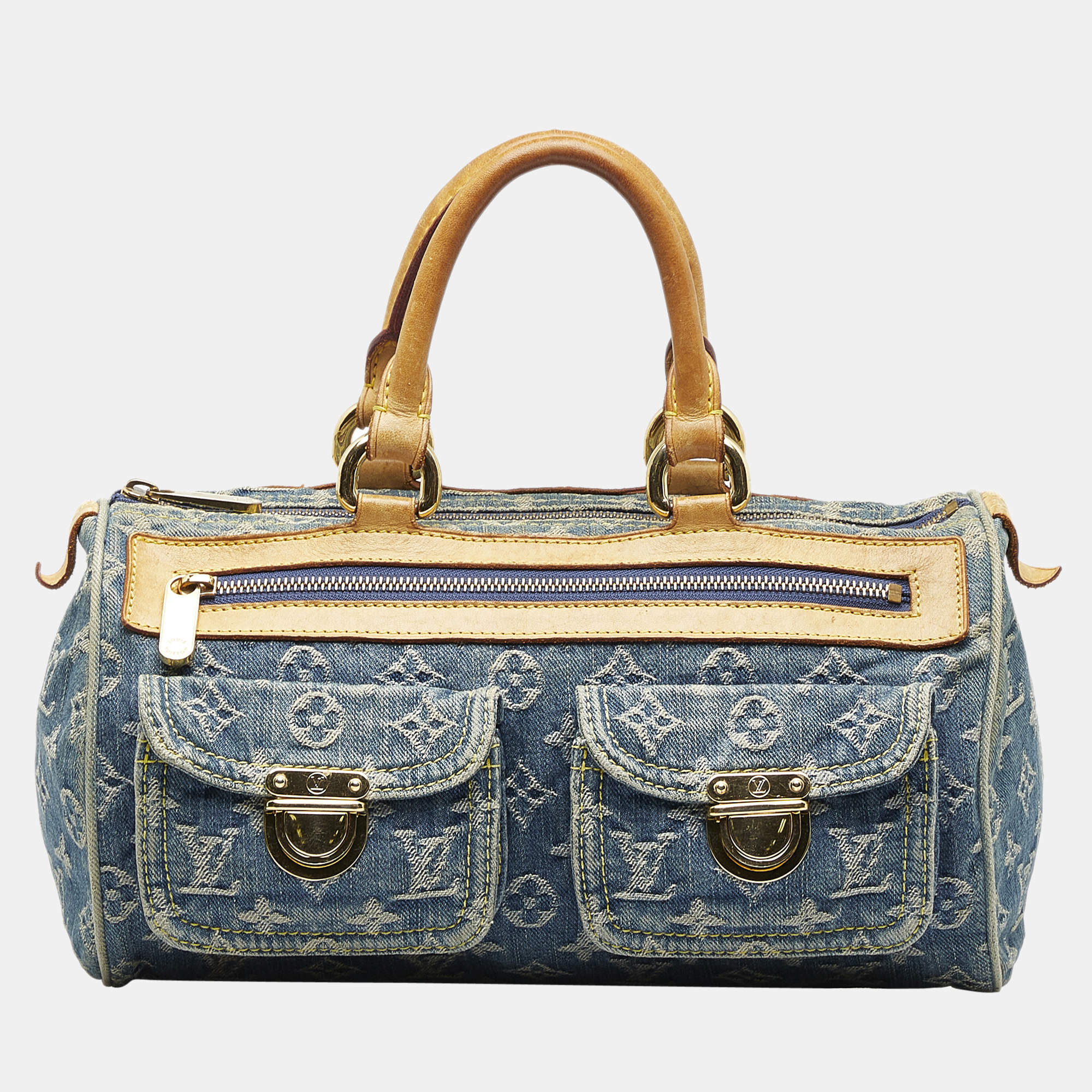 Authenticated Louis Vuitton Monogram Neo Speedy 30 Blue Denim Fabric Handbag