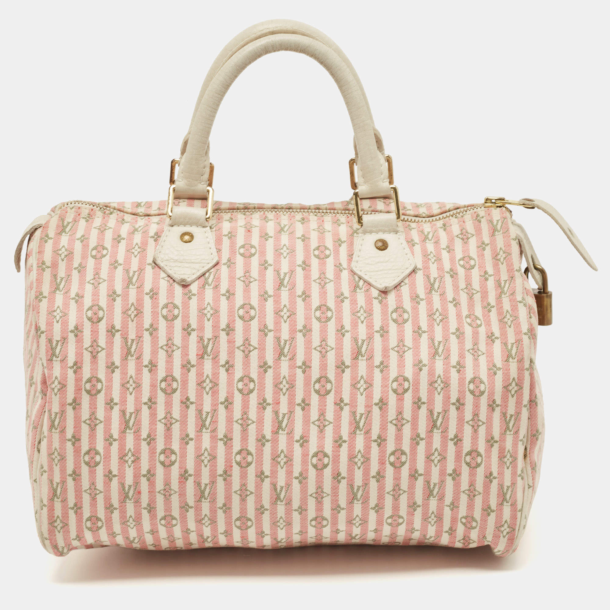 Pre Owned Louis Vuitton  White/Pink Mini Lin Croisette Speedy 30 Bag