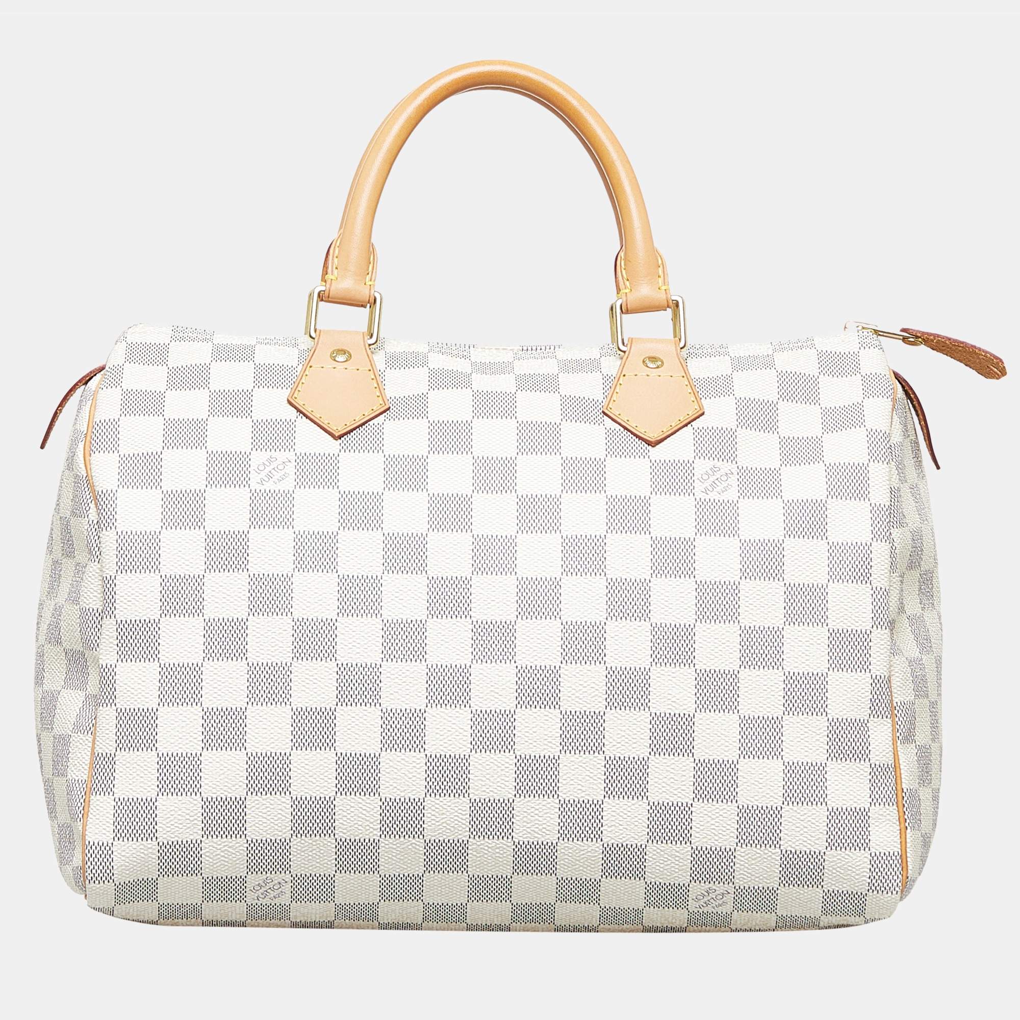 Authentic LOUIS VUITTON Speedy 30 Damier Azur White Hand Bag Purse