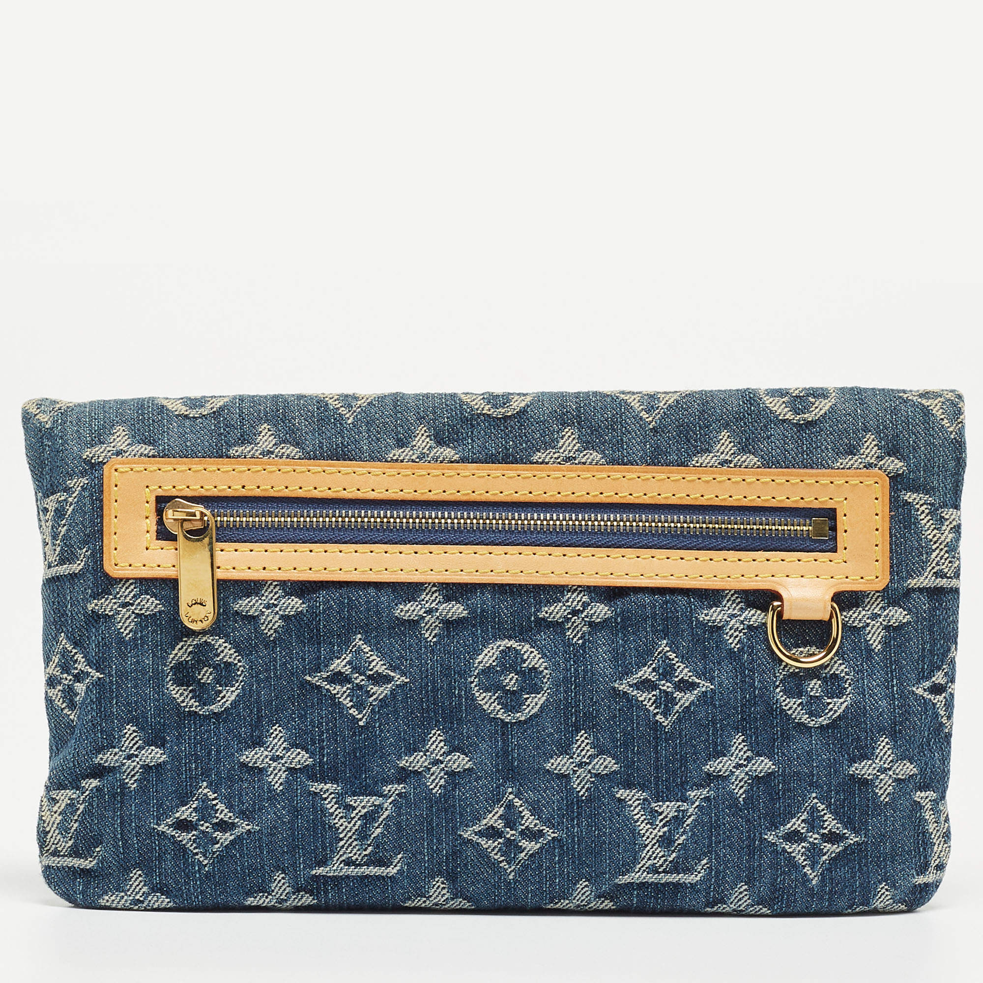 Blue Louis Vuitton Monogram Denim Pochette Plate Clutch Bag