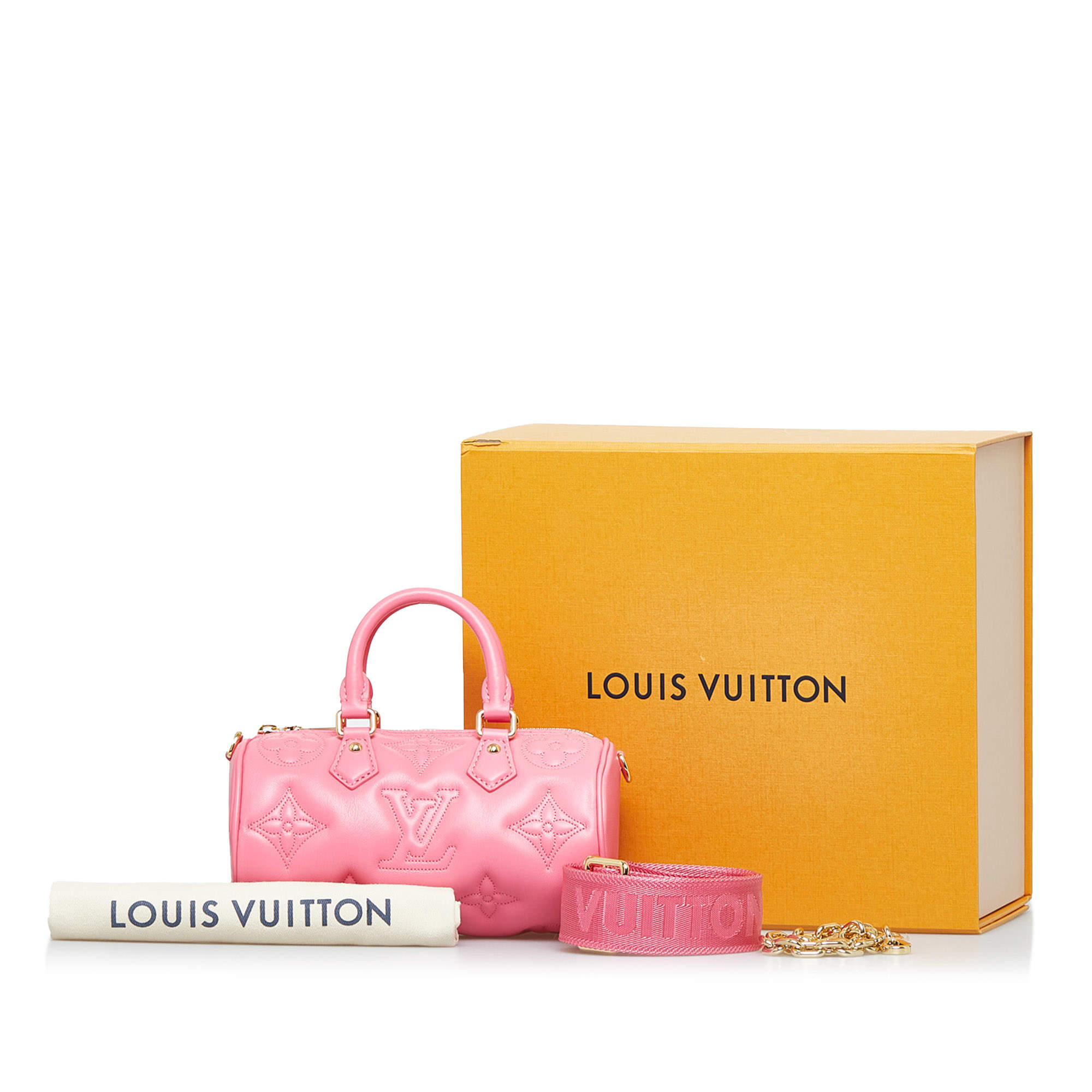 Louis Vuitton Pink Quilted Monogram Calfskin Bubblegram Papillon Bb Gold Hardware, 2022, Womens Handbag