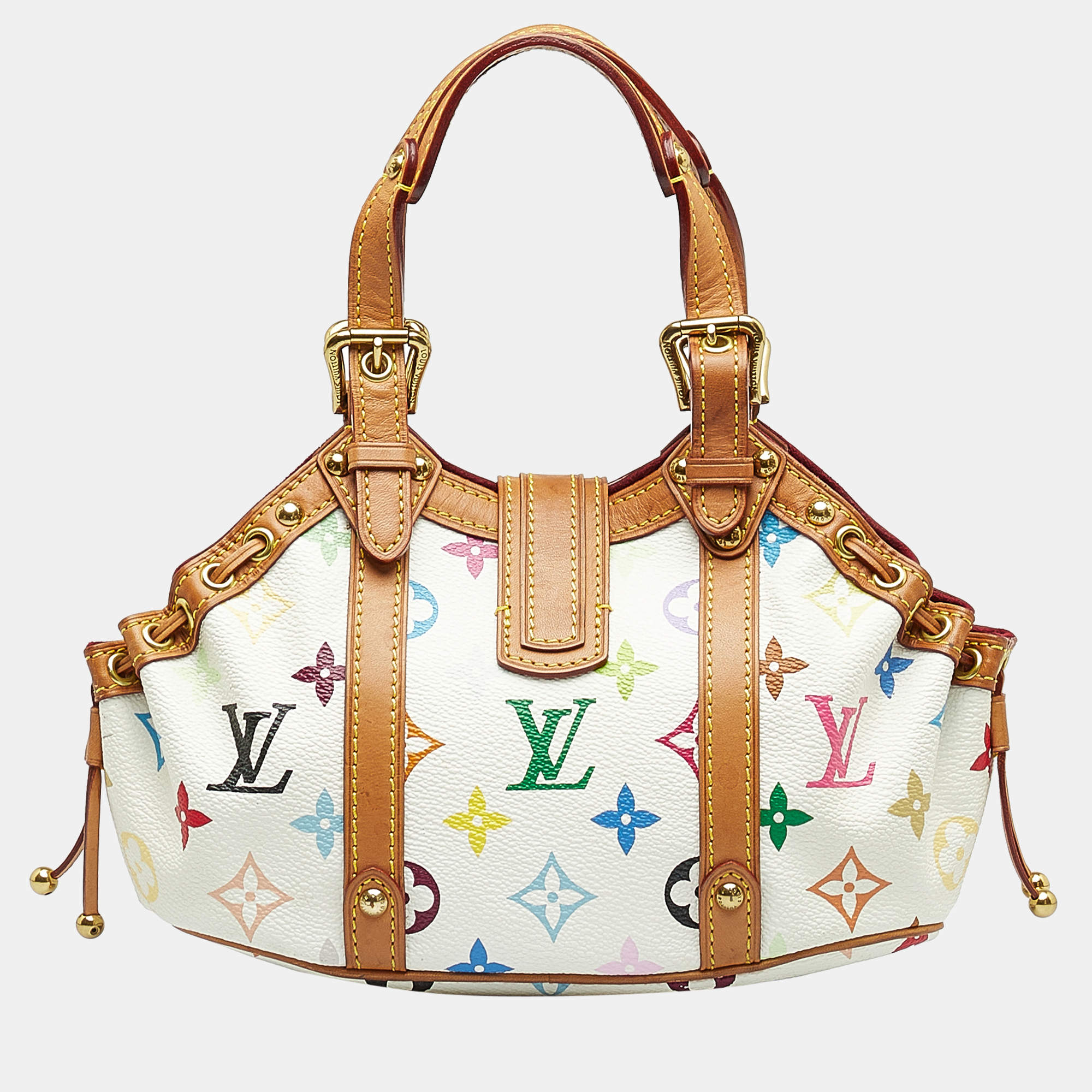 Auth Louis Vuitton Beverly MM White Multicolor Monogram Canvas Shoulder Tote  Bag