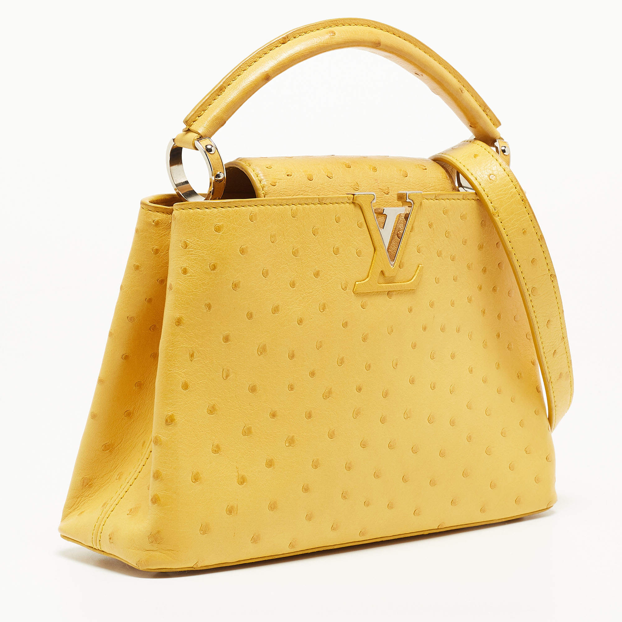 Pre-owned Louis Vuitton Yellow Ostrich Leather Capucines Bb Bag