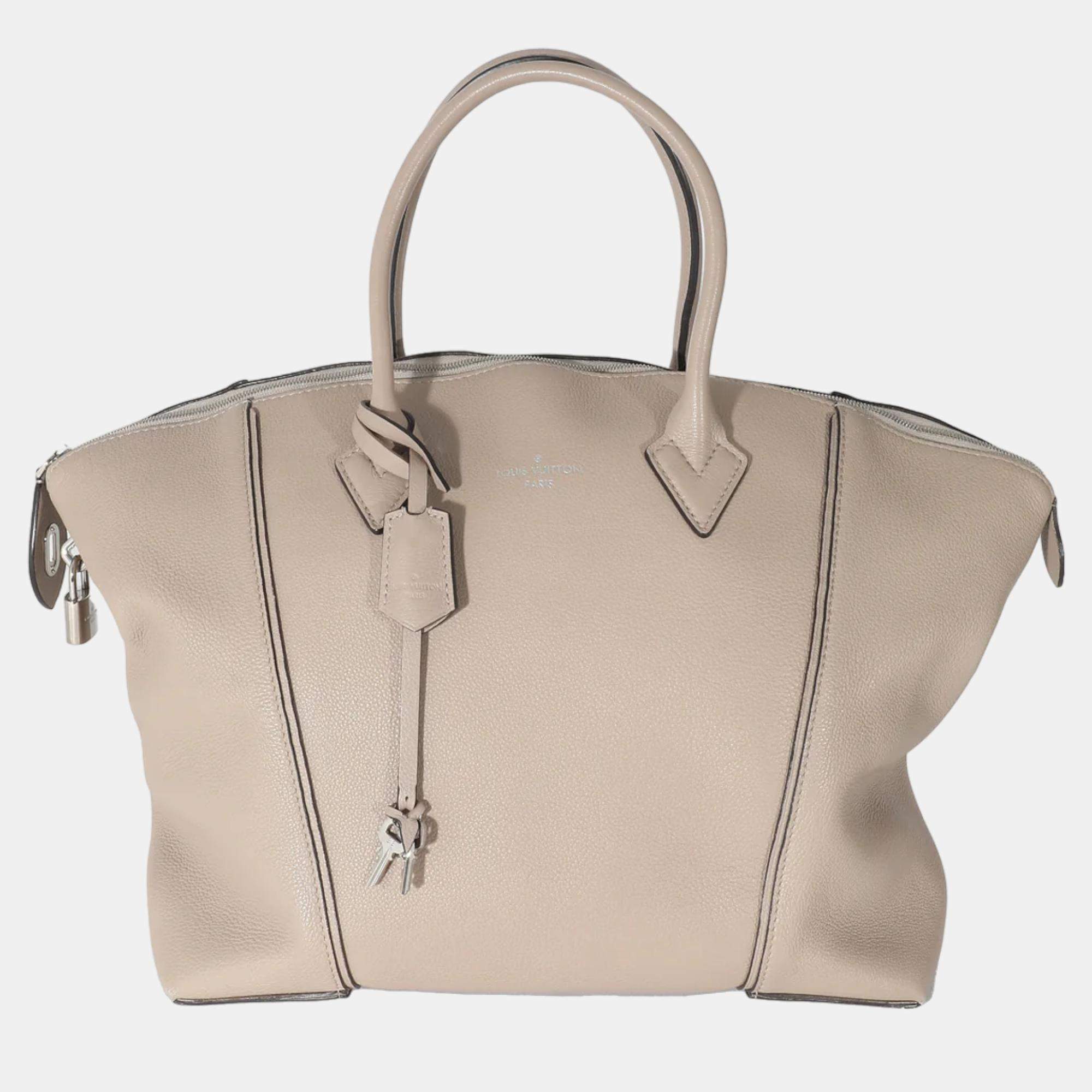 Louis Vuitton Beige Leather Soft Lockit PM Tote Bag