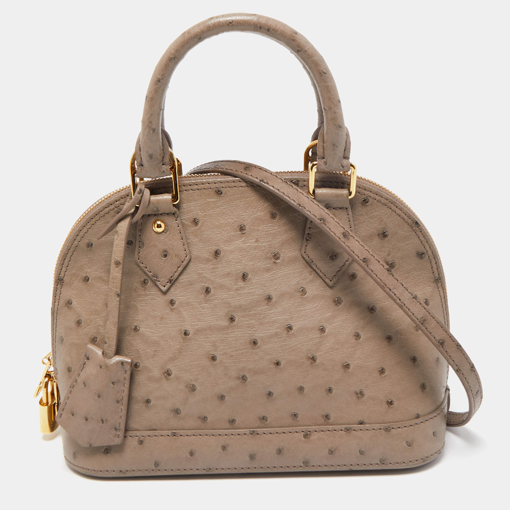 Pre Owned Louis Vuitton Grey Ostrich Alma BB Bag