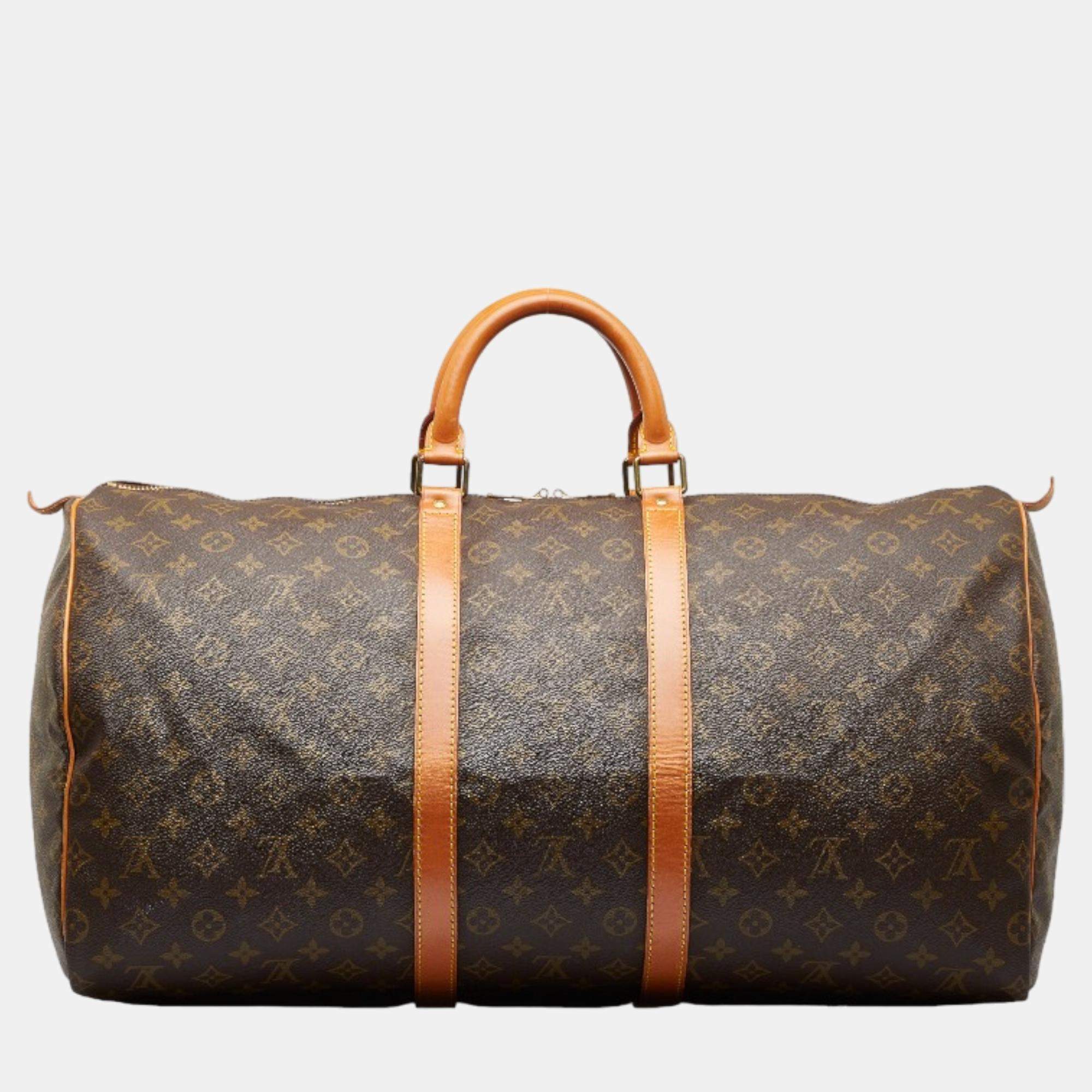 Louis Vuitton Keepall 55 cm Travel Bag in Brown Monogram Canvas and