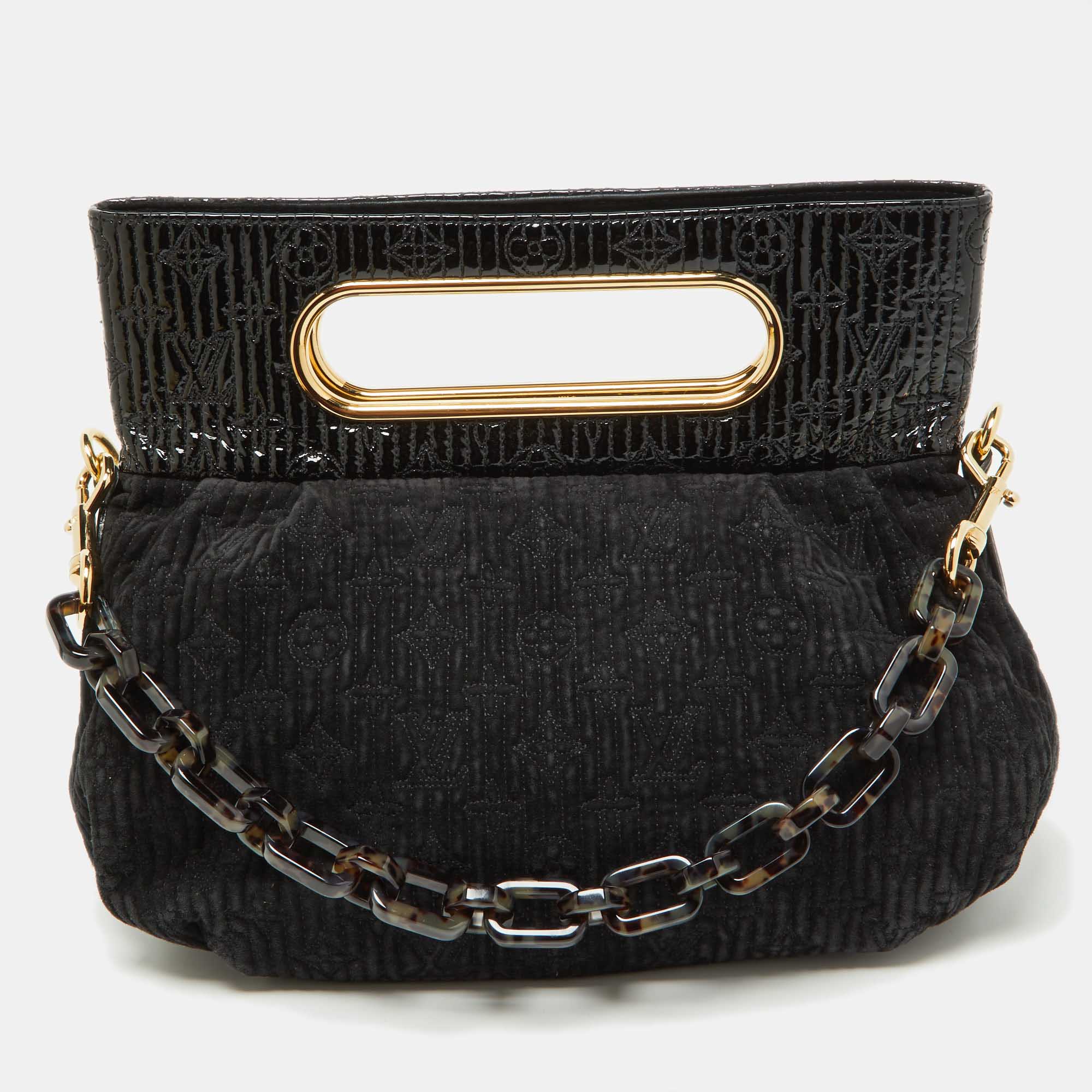 Pre Owned Louis Vuitton Black Monogram Suede and Patent Leather Limited Edition Motard Afterdark Bag
