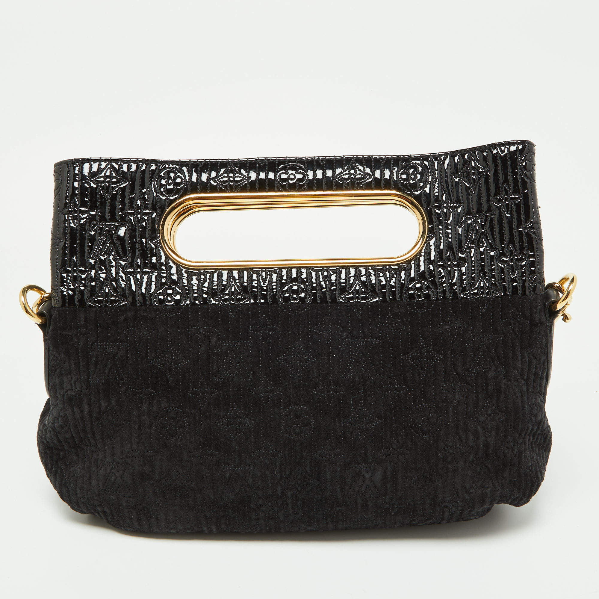 LOUIS VUITTON AFTER DARK MOTARD MONOGRAM BLACK SUEDE PATENT CLUTCH