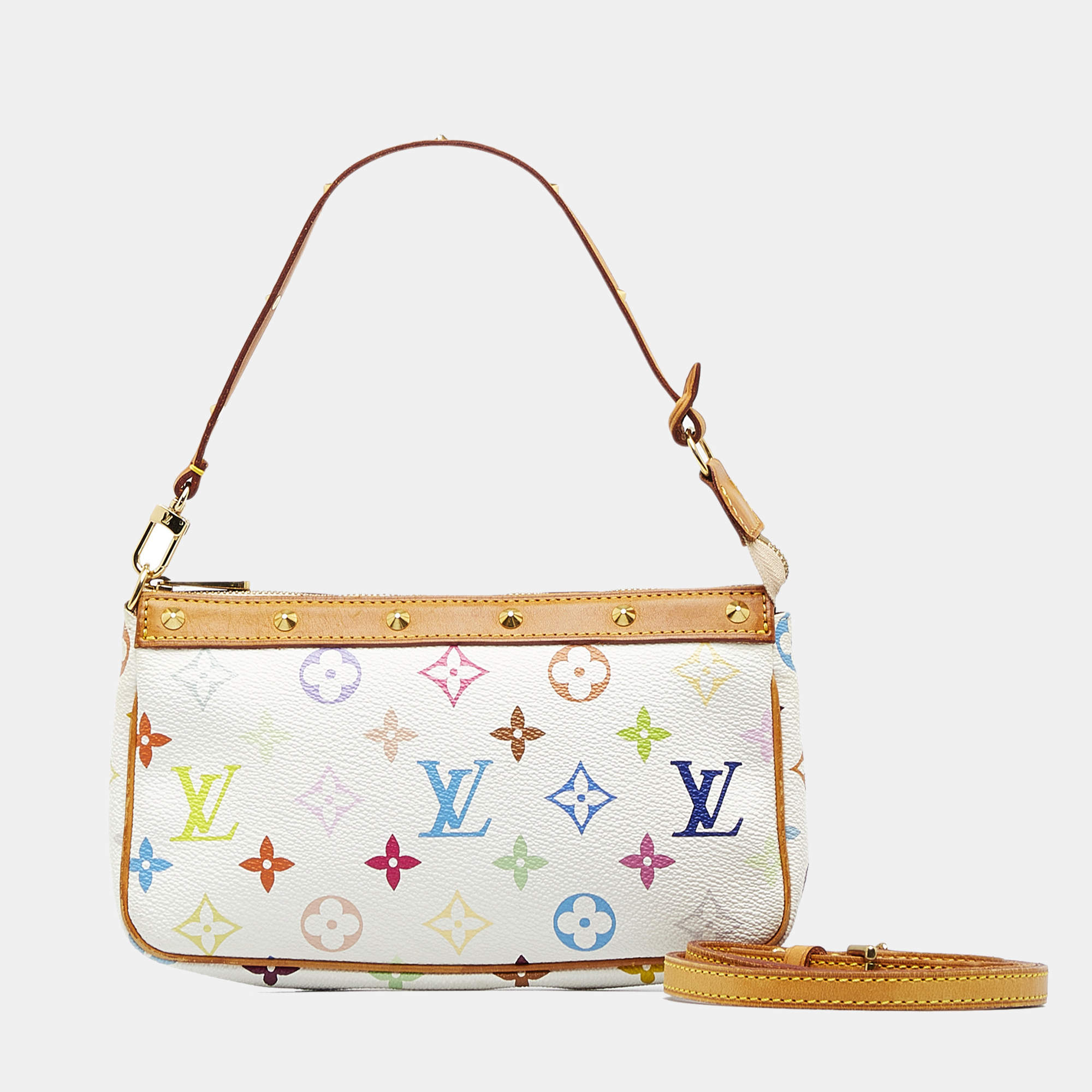 white louis vuitton purse with colored letters