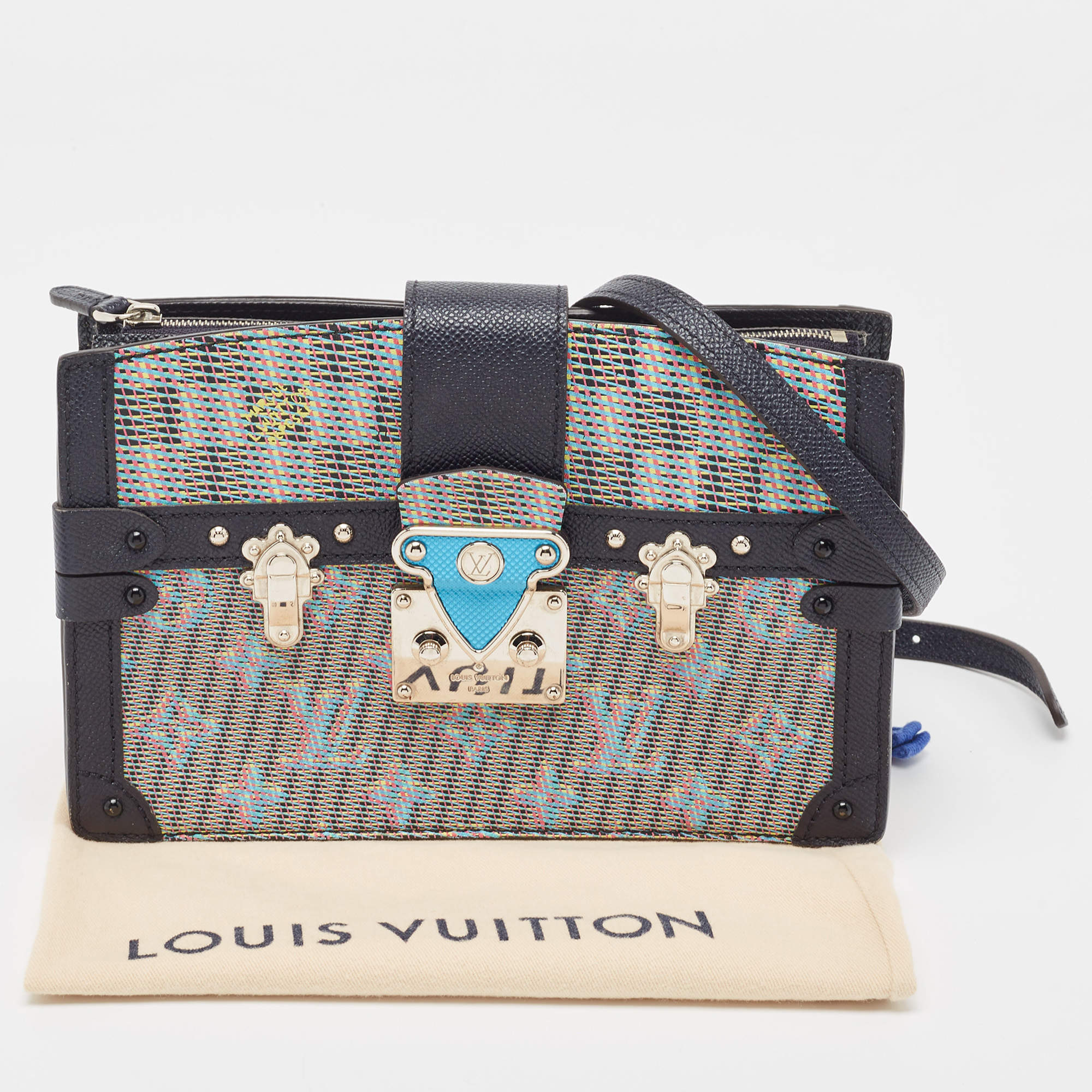 Louis Vuitton Gray Monogram Damier Pop Trunk Clutch Blue Grey