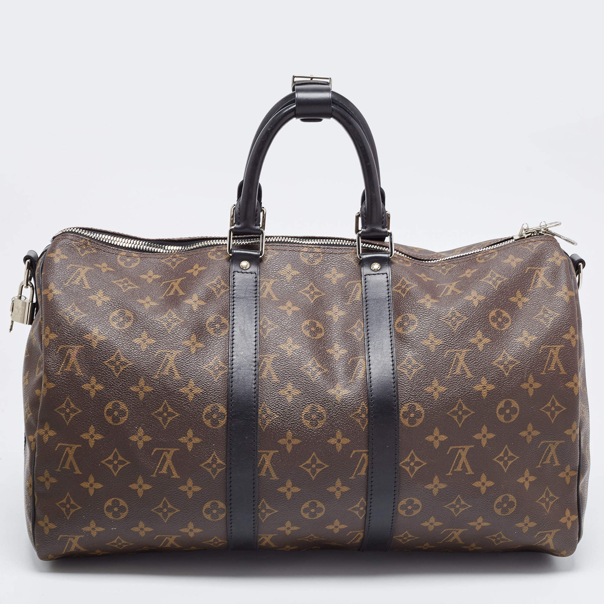 LEATHER Printed LOUIS VUITTON MONOGRAM KEEPALL BANDOULIERE DUFFLE BAG BROWN  RED