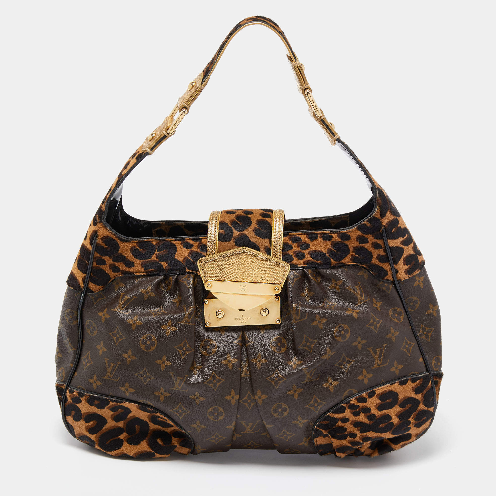 Louis Vuitton Monogram Canvas/Karung and Leopard Print Calfhair Limited Edition Polly Bag