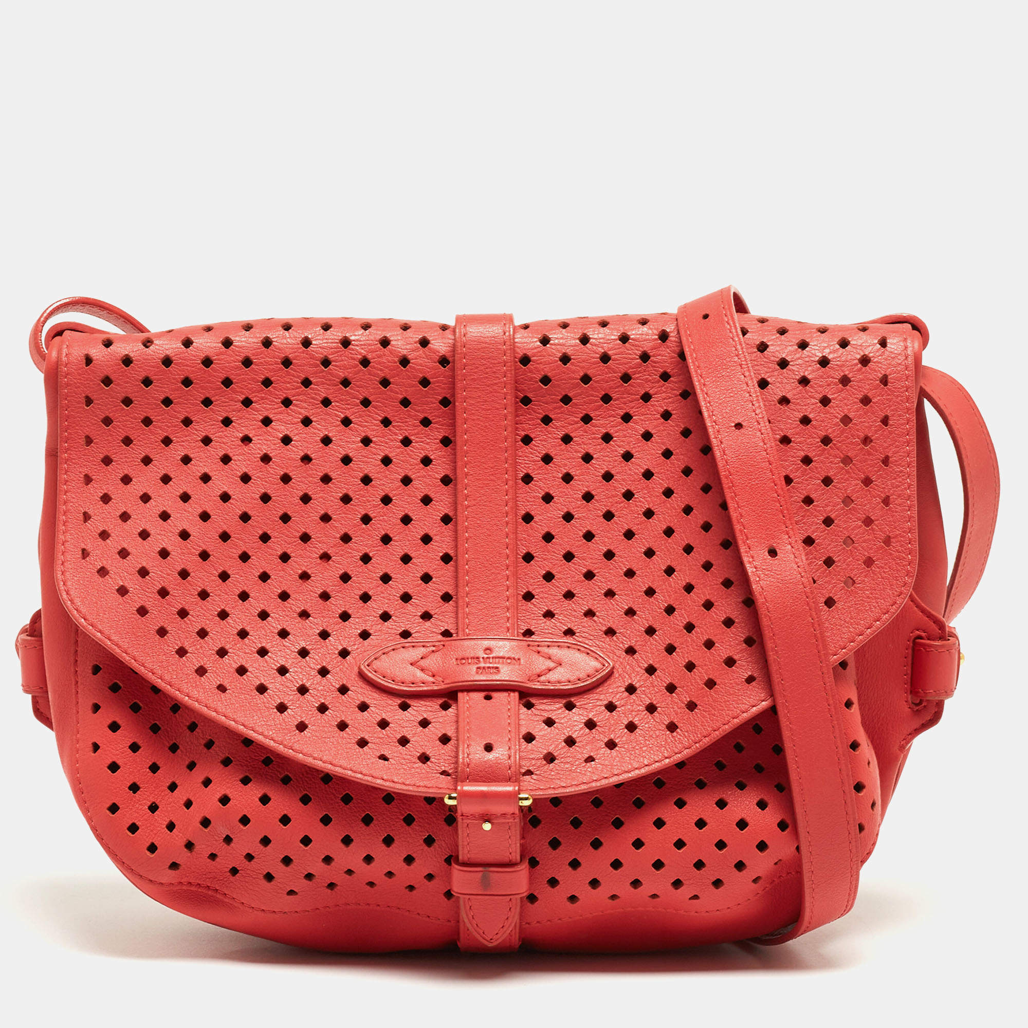 Pre Owned Louis Vuitton Coral Perforated Leather Limited Edition Saumur Bag