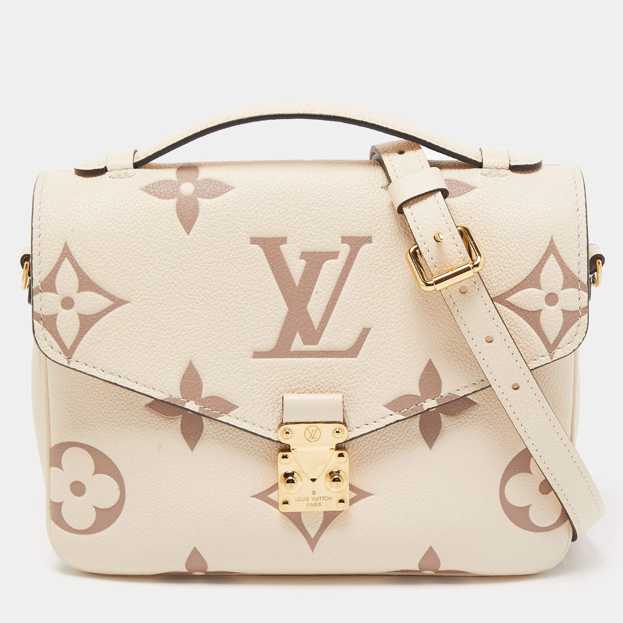 Pre Owned Louis Vuitton Creme Monogram Empreinte Leather Giant Pochette Metis Bag