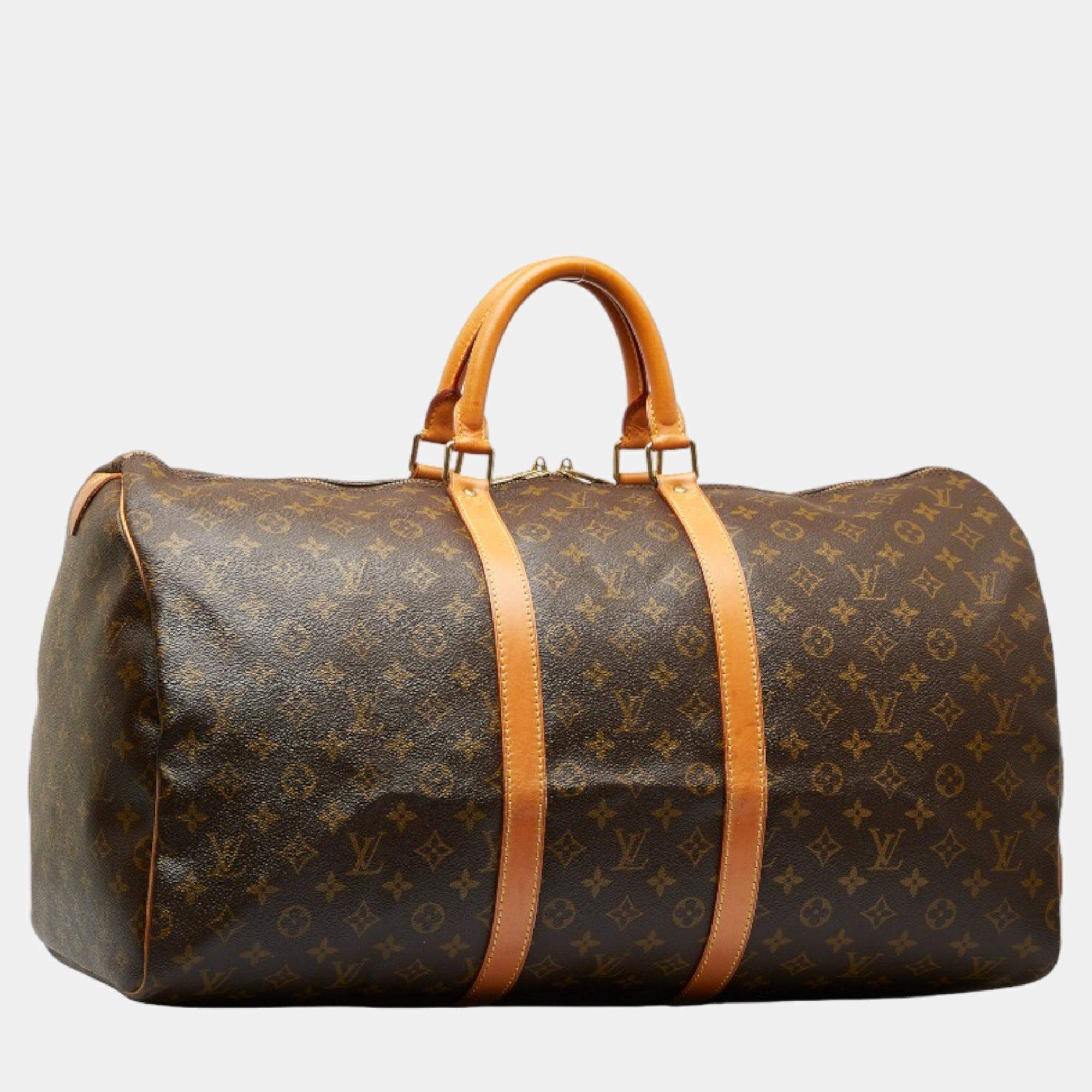 Louis Vuitton Keepall 55 Monogram Canvas Travel Bag Brown