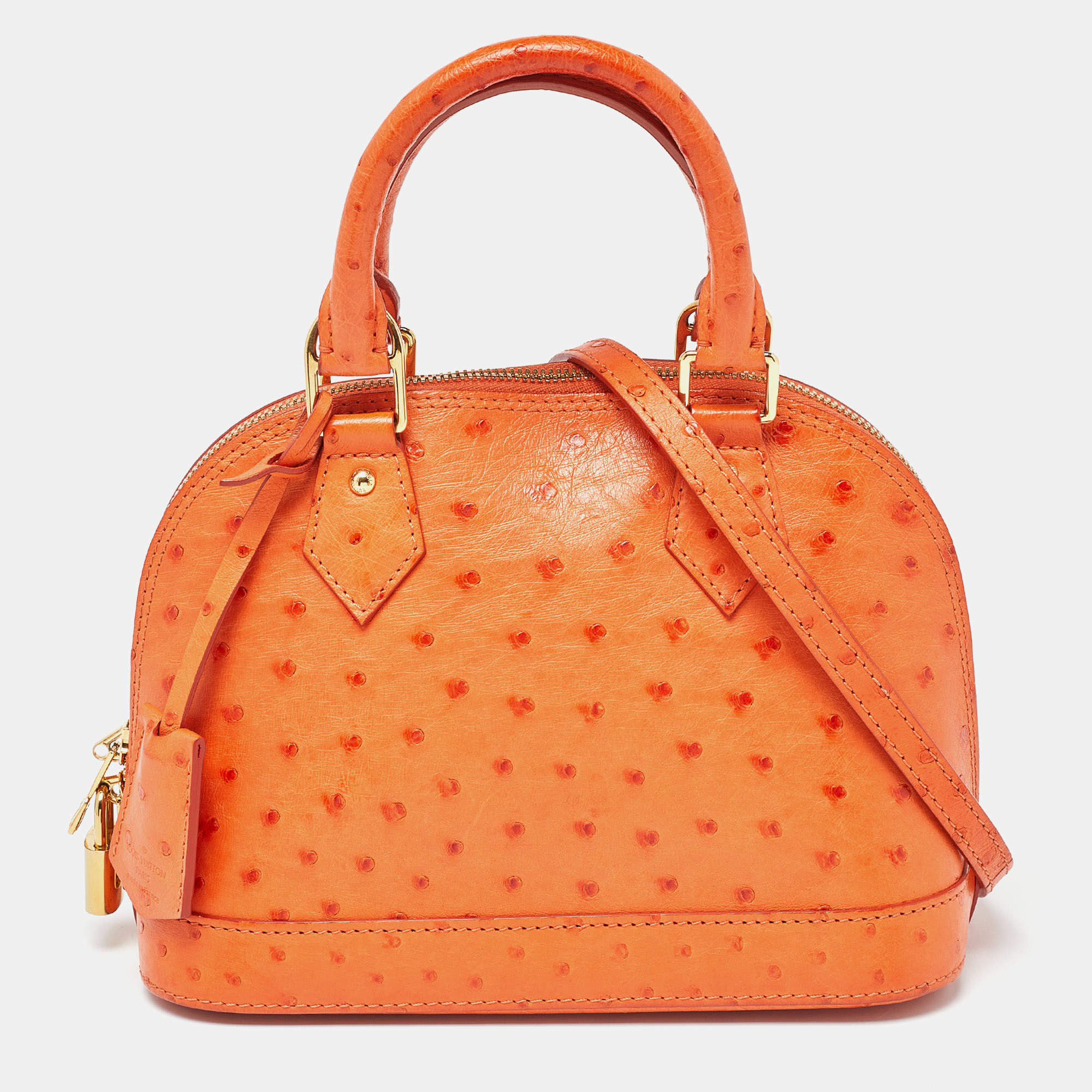 Pre Owned Louis Vuitton Orange Ostrich Alma BB Bag