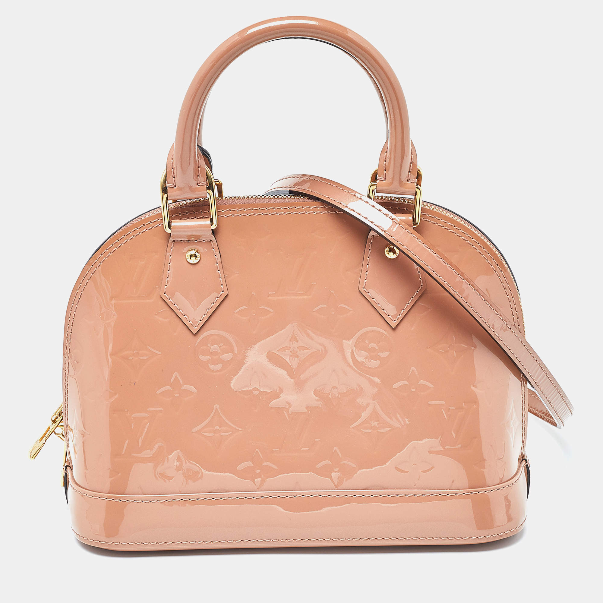 Pre Owned Louis Vuitton Rose Velours Monogram Vernis Alma BB Bag
