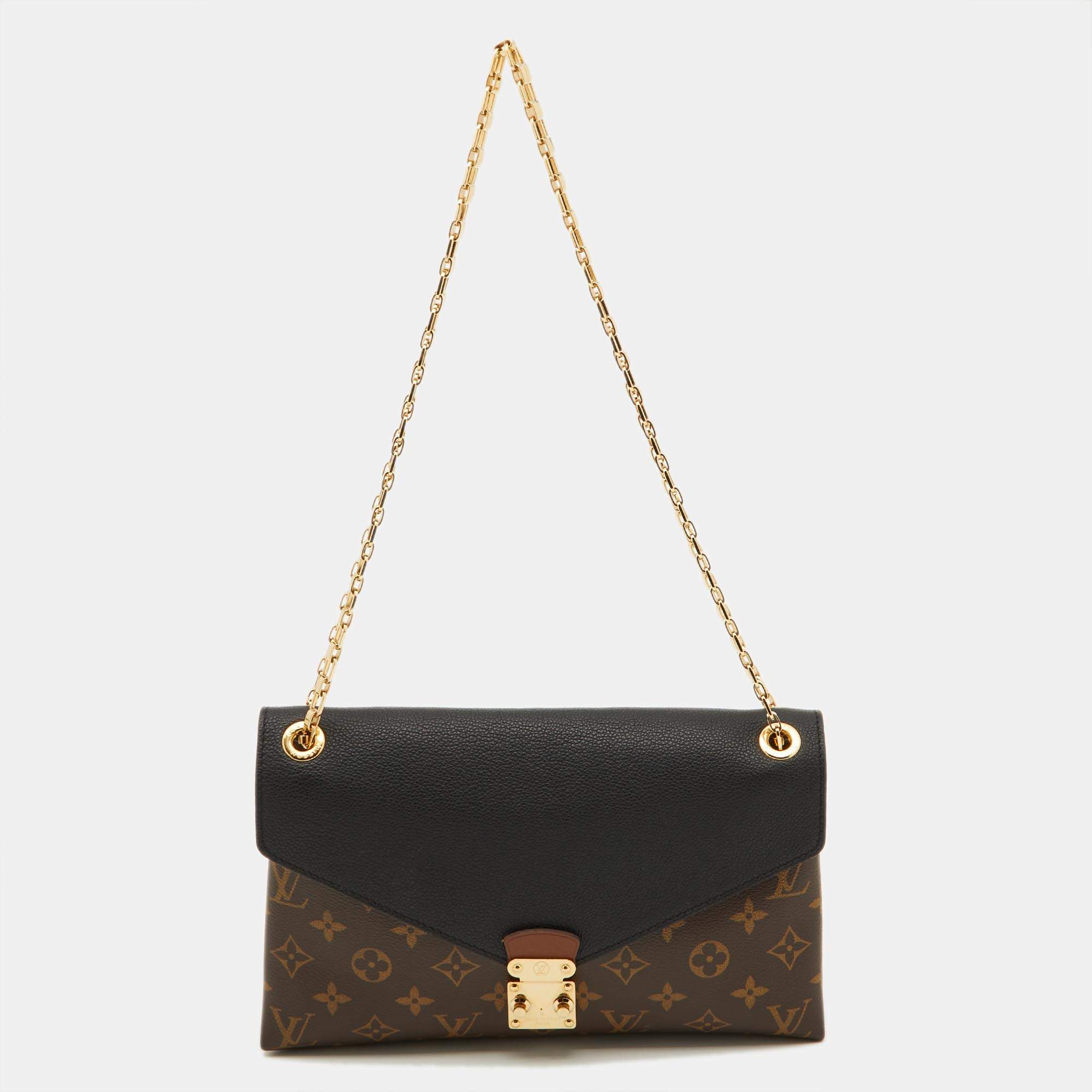 Pre Owned Louis Vuitton Black Monogram Canvas and Leather Pallas Chain Bag