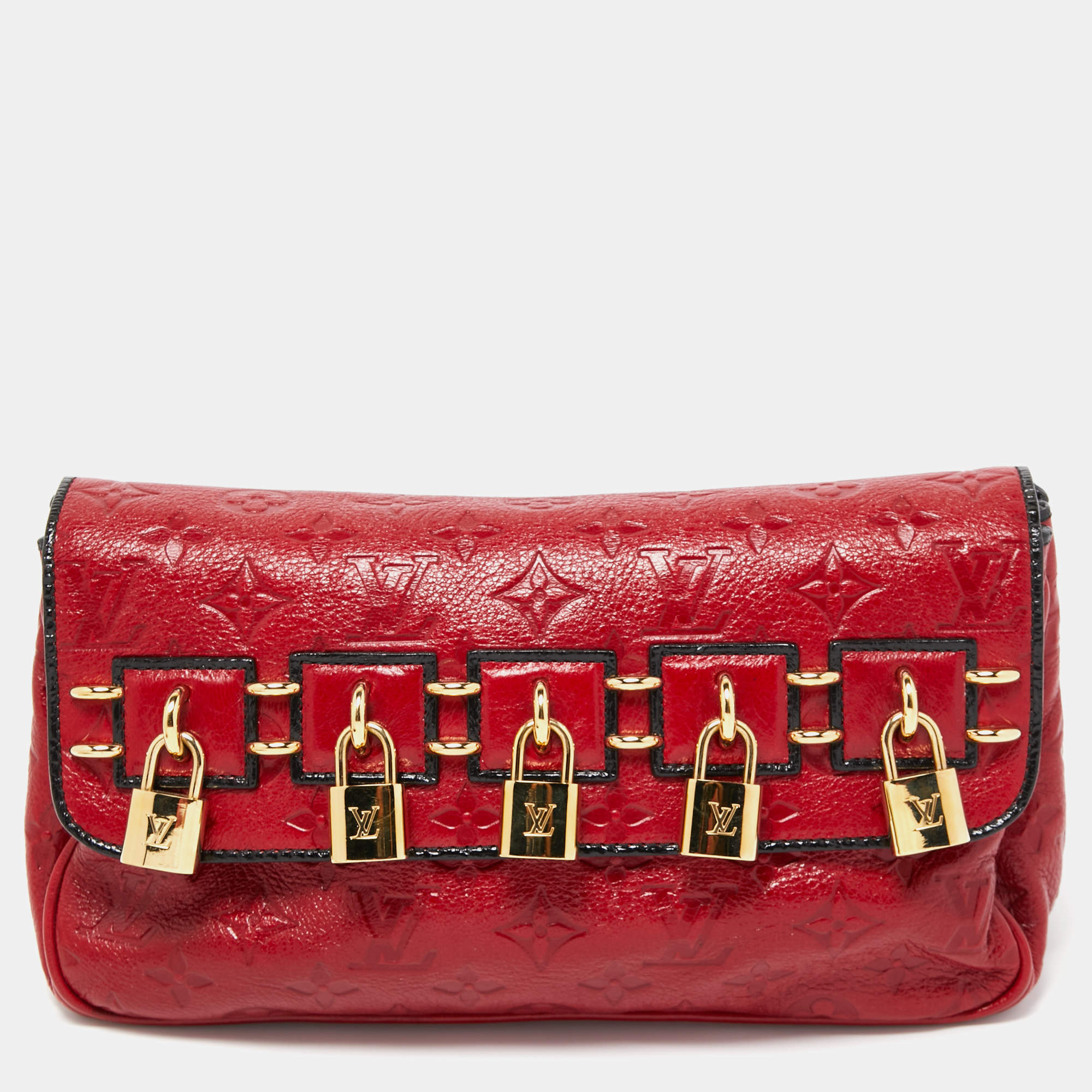 Pre Owned Louis Vuitton Red Monogram Glossy Leather My Deer Enigme Clutch