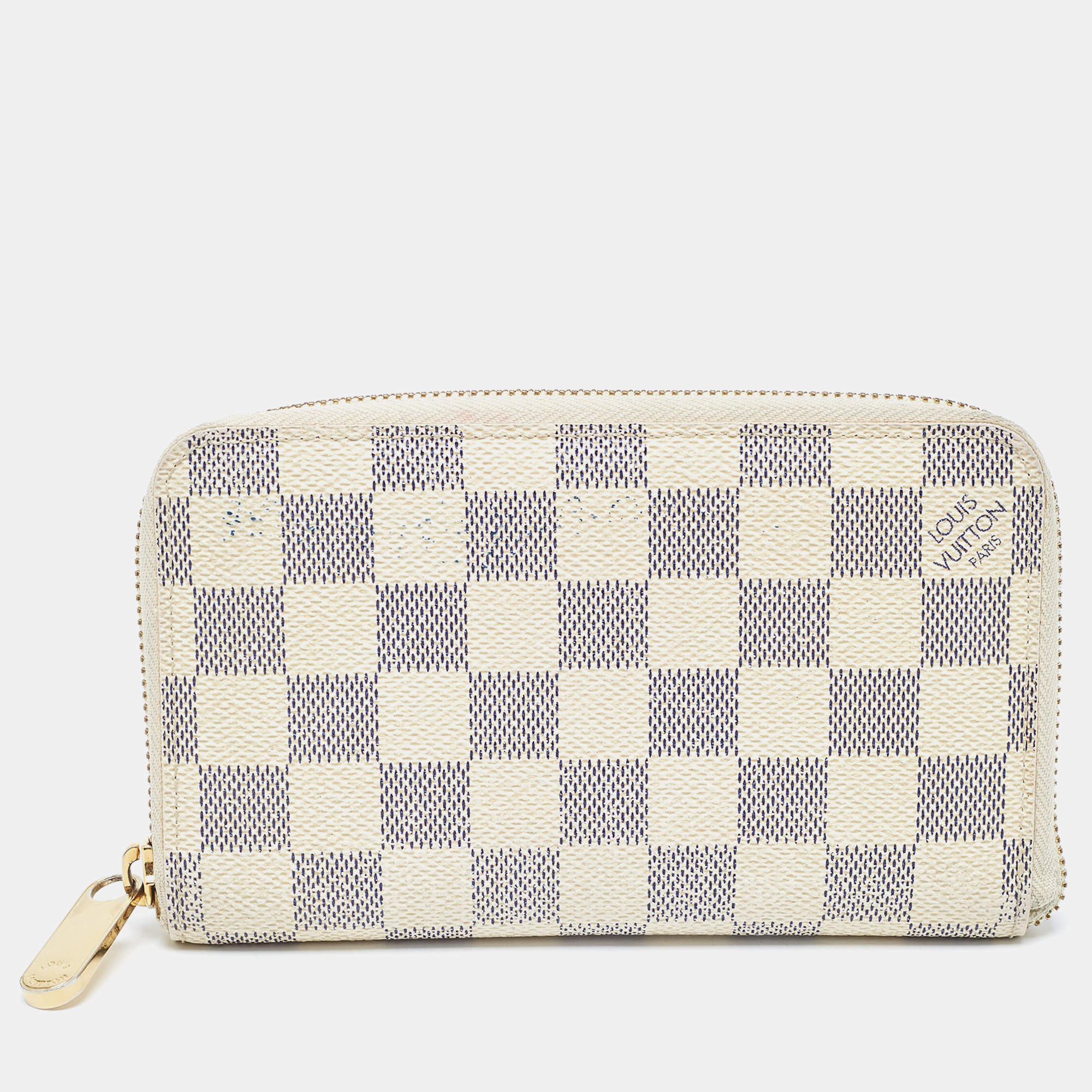 Pre Owned Louis Vuitton Damier Azur Canvas Compact Zippy Wallet