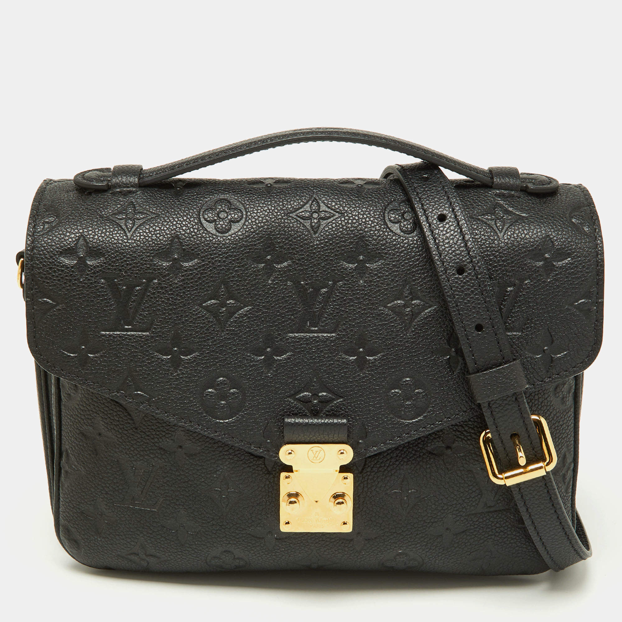 Pre Owned Louis Vuitton Black Monogram Empreinte Leather Pochette Metis Bag