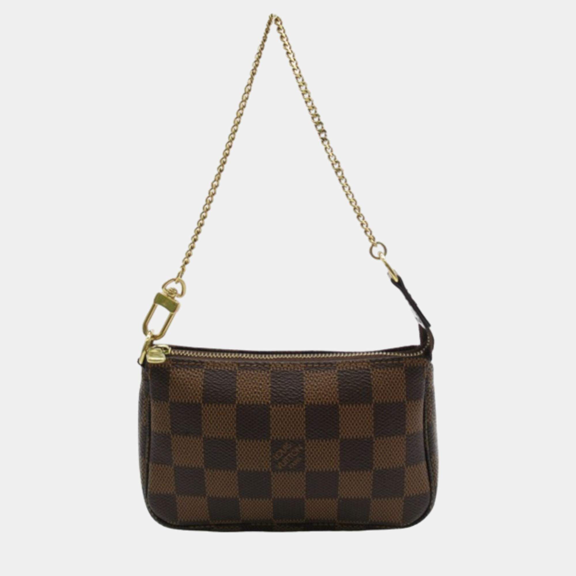 Louis Vuitton Brown Canvas Damier Ebene Mini Pochette Accessories Vanity Bag