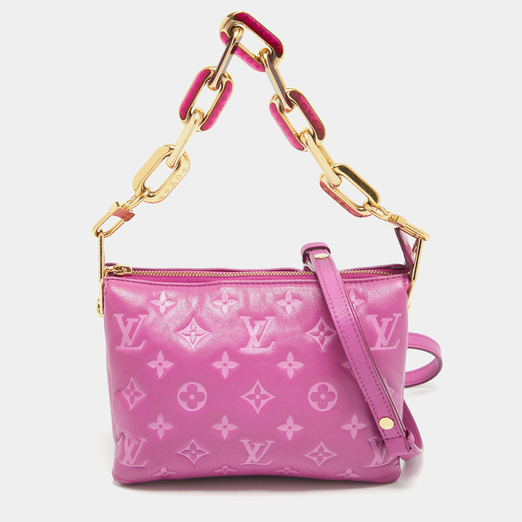 Pre Owned Louis Vuitton Orchid Monogram Embossed Puffy Leather Coussin BB Bag