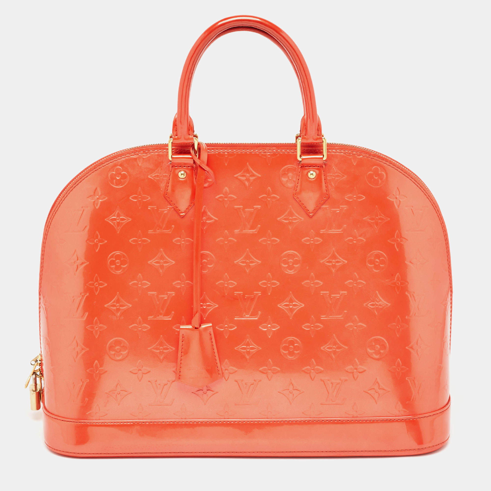Pre Owned Louis Vuitton Orange Sunset Monogram Vernis Alma GM Bag