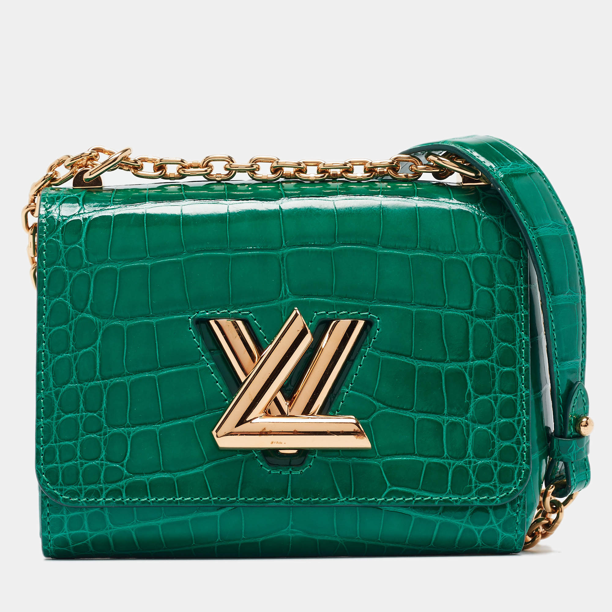 Pre Owned Louis Vuitton Green Crocodile Twist PM Bag