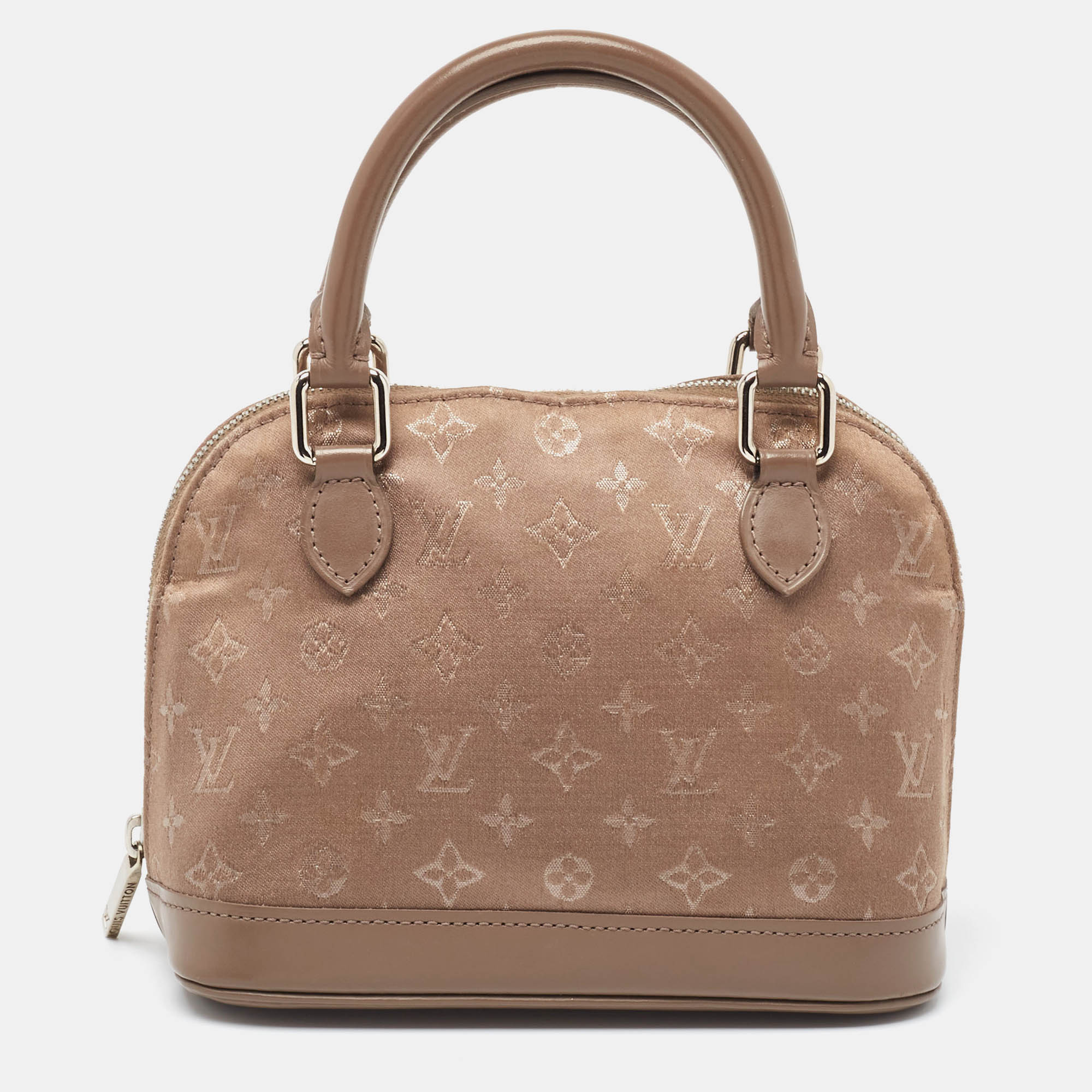 Pre Owned Louis Vuitton Taupe Monogram Satin and Leather Mini Alma Bag