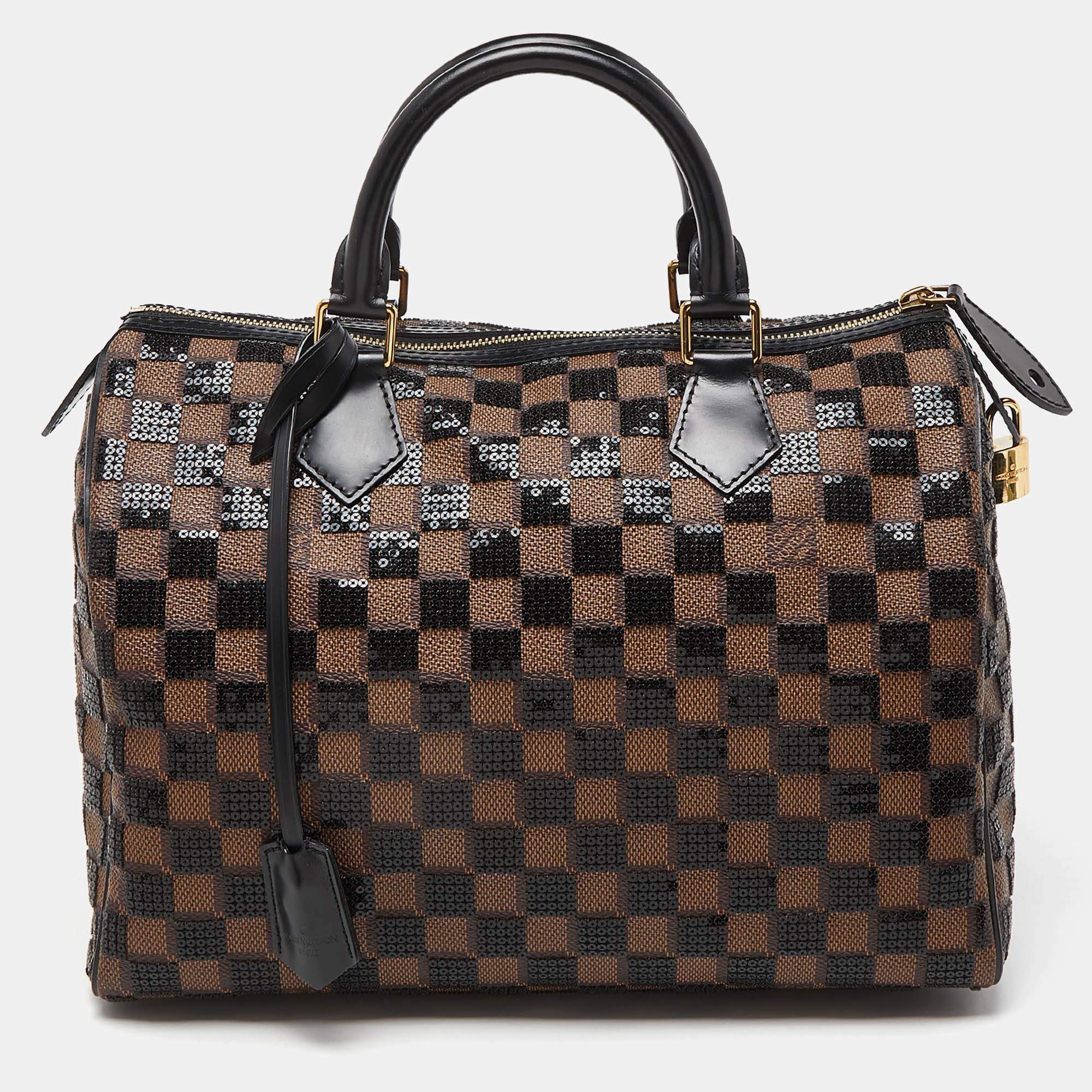 Pre Owned Louis Vuitton Damier Ebene and Sequins Paillettes Limited Edition Speedy 30 Bag
