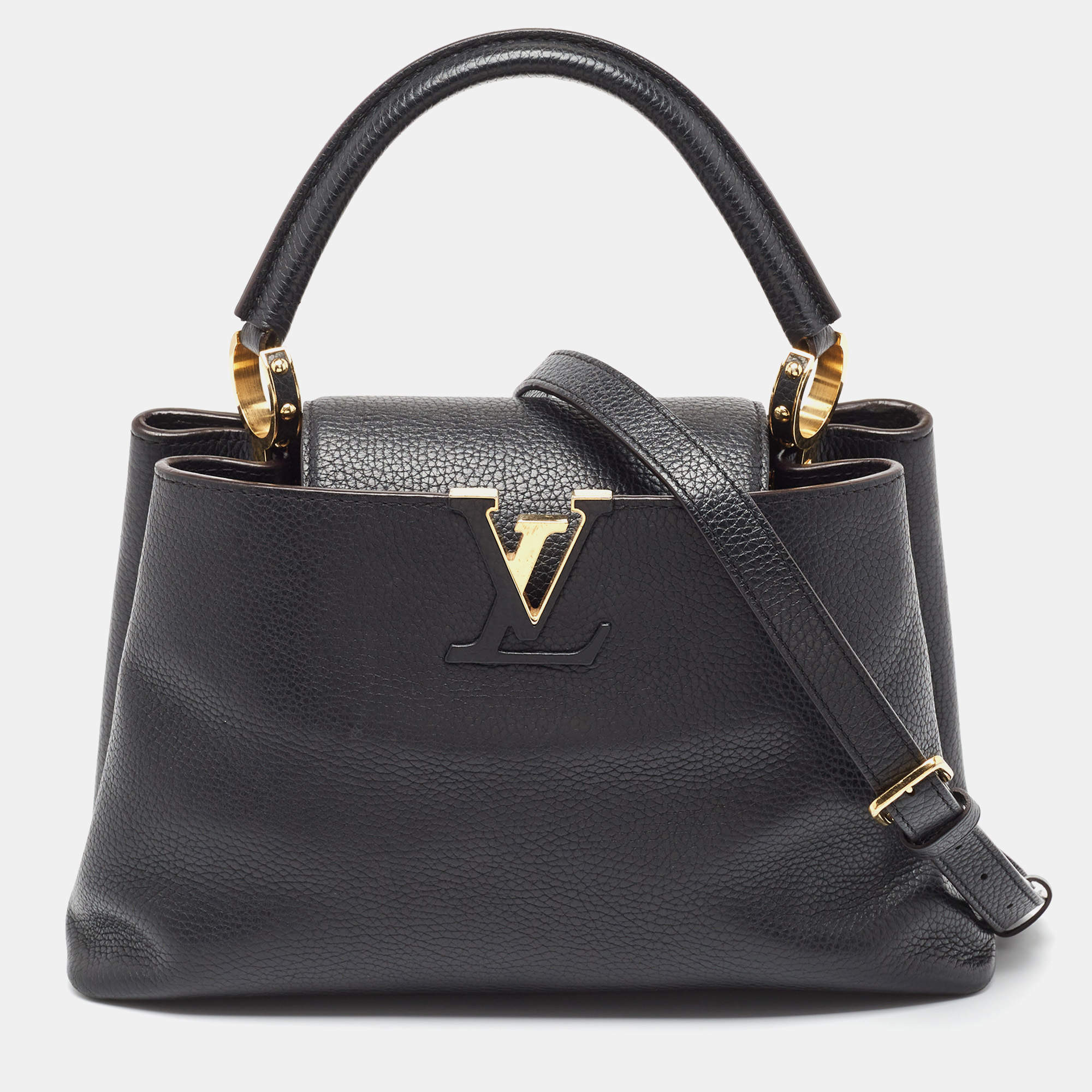 Louis Vuitton Black Leather Capucines MM Bag