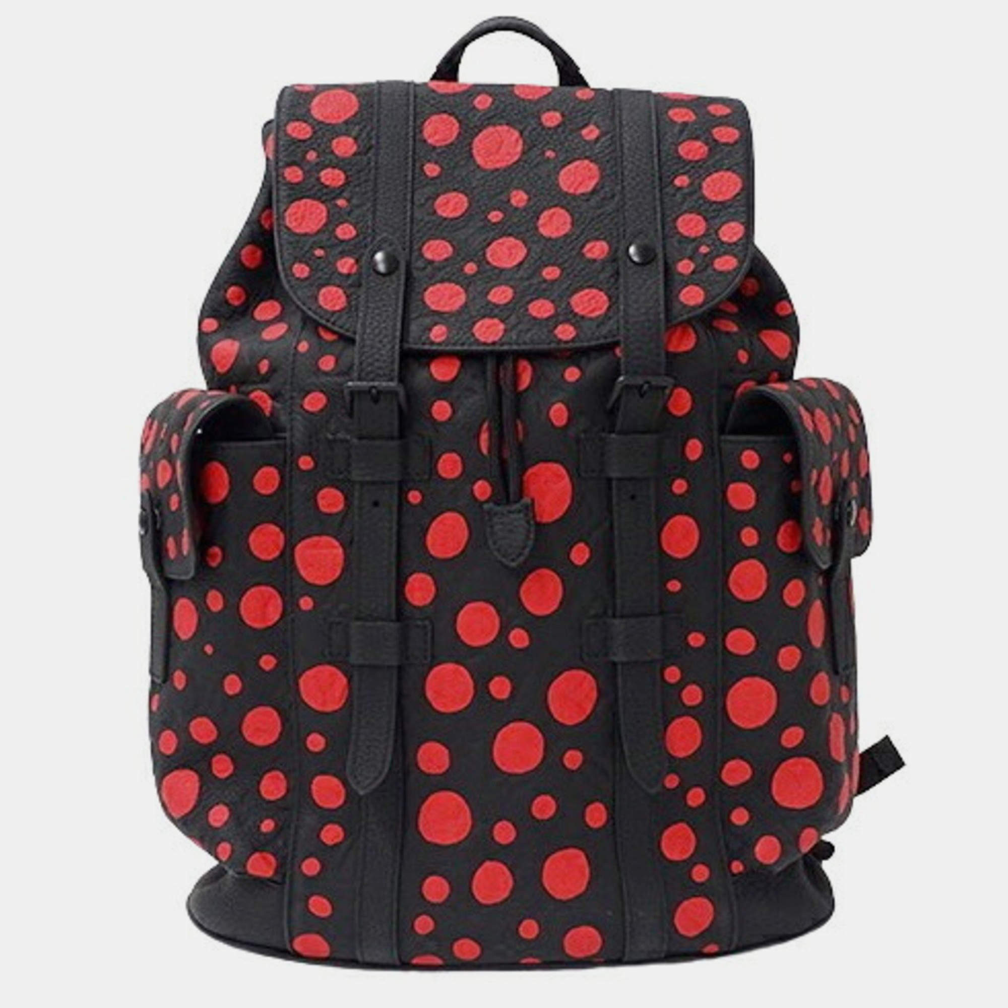 Louis Vuitton Black/Red Yayoi Kusama Painted Dots Taurillon Leather MM Christopher Backpack 