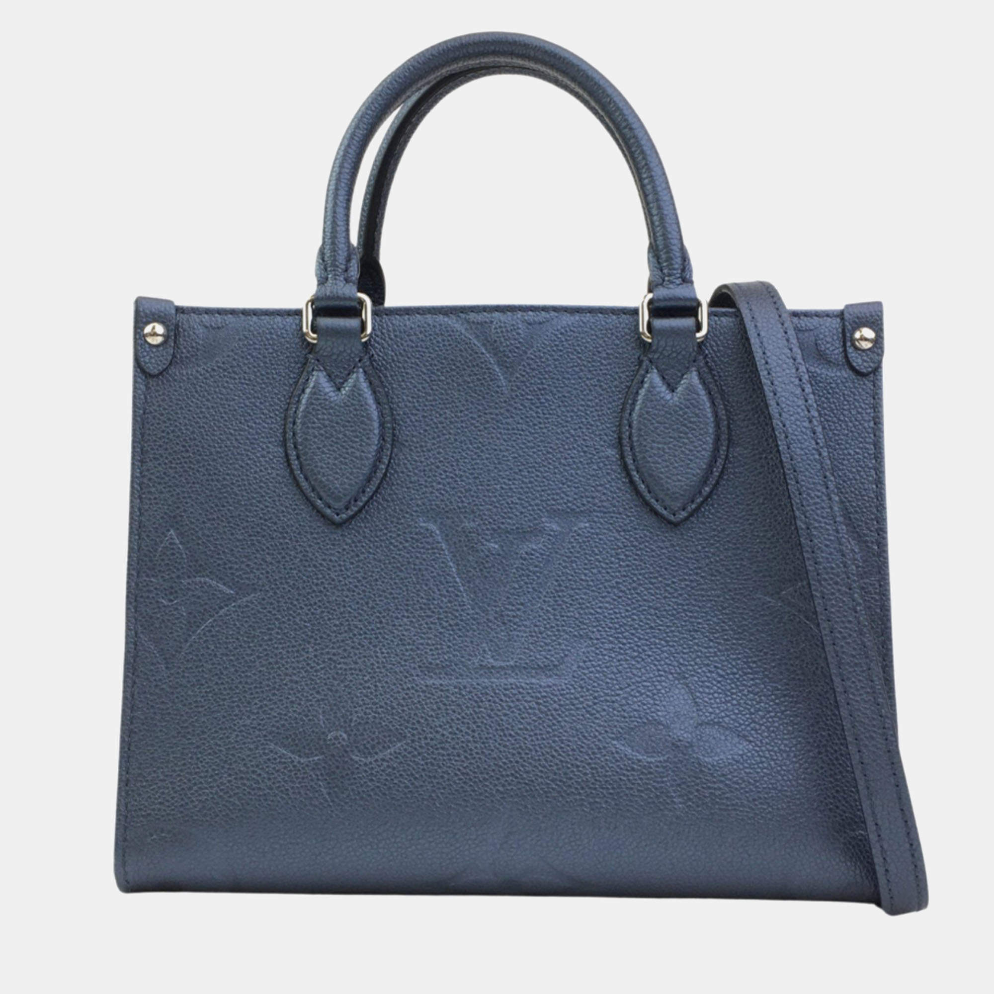 Pre Owned Louis Vuitton Blue Giant Monogram Empreinte Leather OnTheGo PM Tote Bag